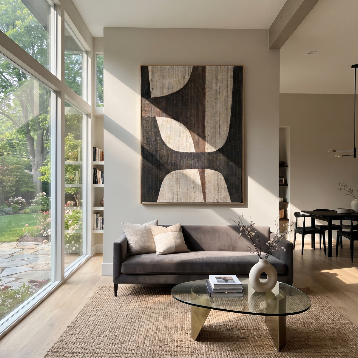 Onyx Linen Slate Tides Depth - textured abstract painting shown in modern room setting 4