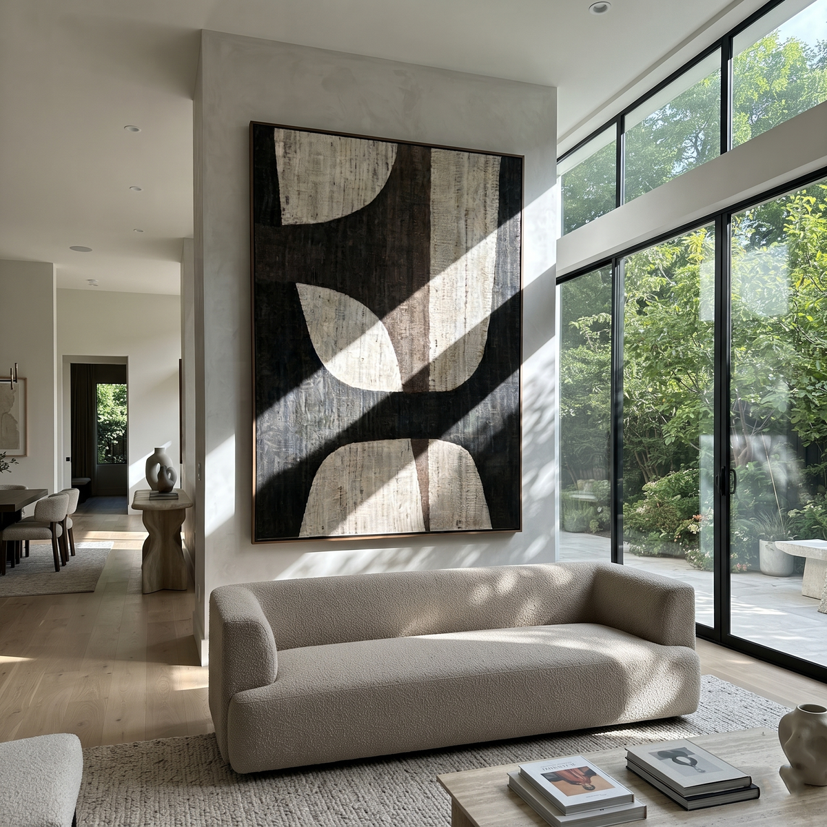 Onyx Linen Slate Tides Depth - textured abstract painting shown in modern room setting 5