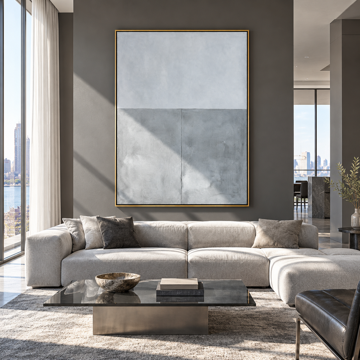Slate Azure Onyx Currents Silence - textured abstract painting shown in modern room setting 3