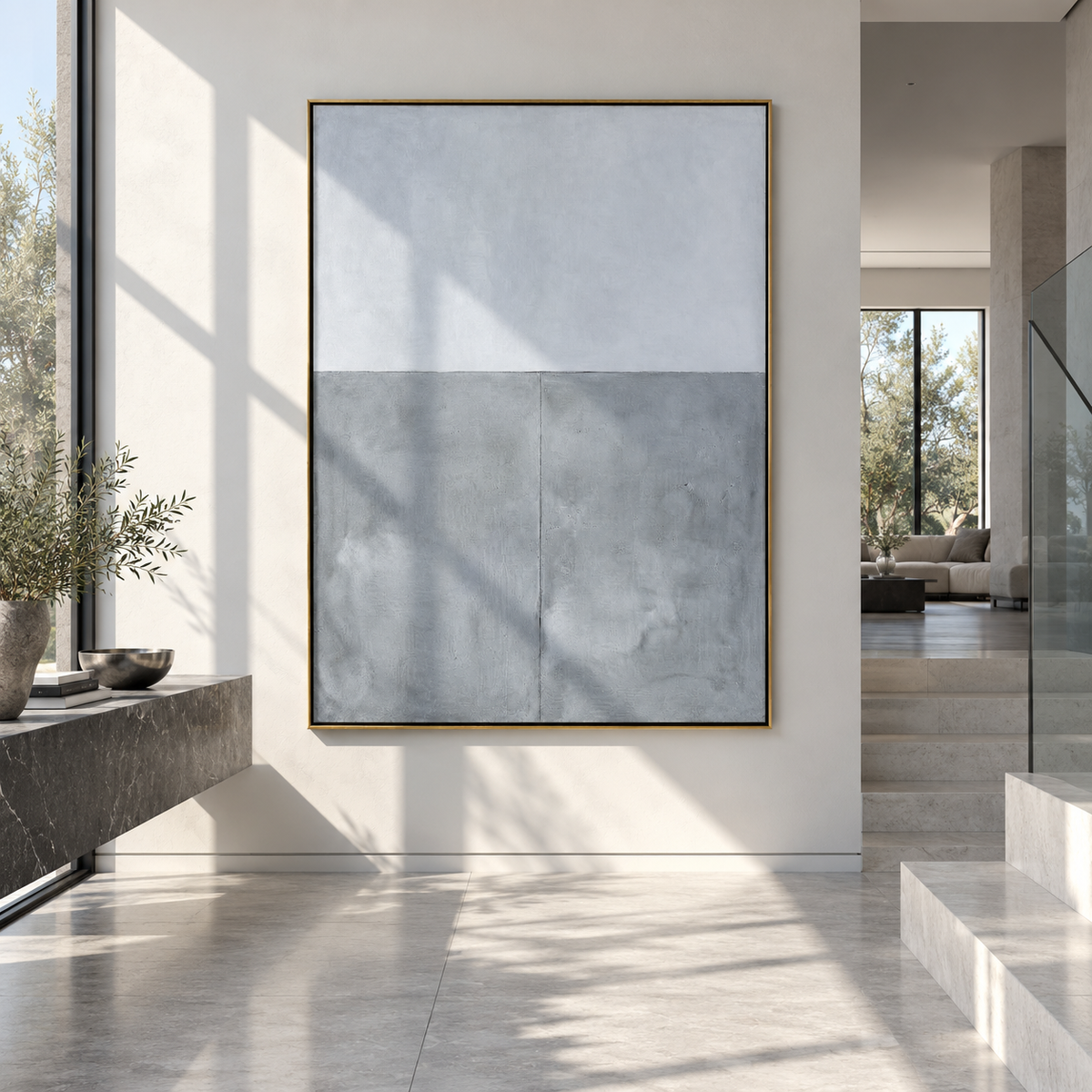 Slate Azure Onyx Currents Silence - textured abstract painting shown in modern room setting 5