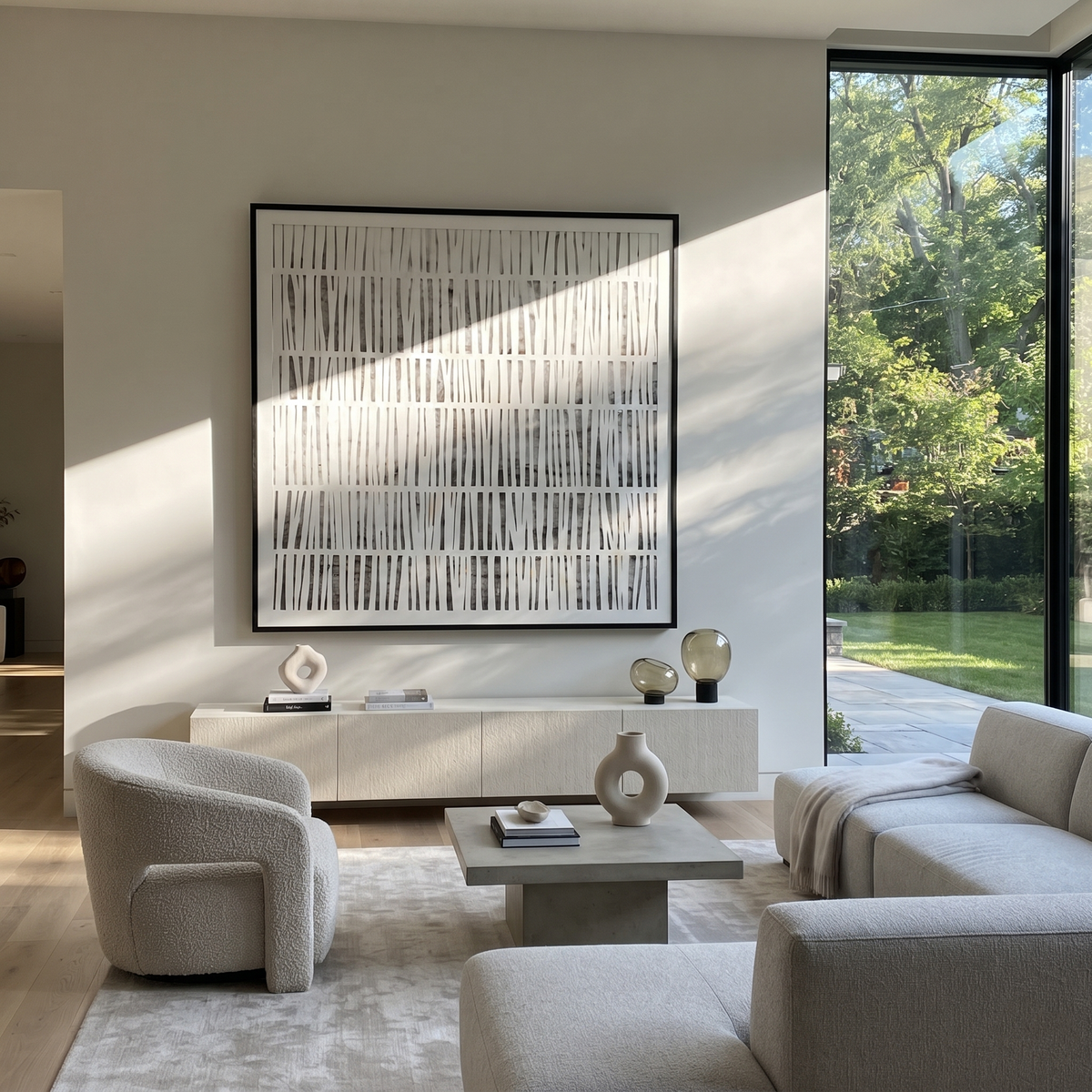 Slate Linen Umber Layers Pause - textured abstract painting shown in modern room setting 3