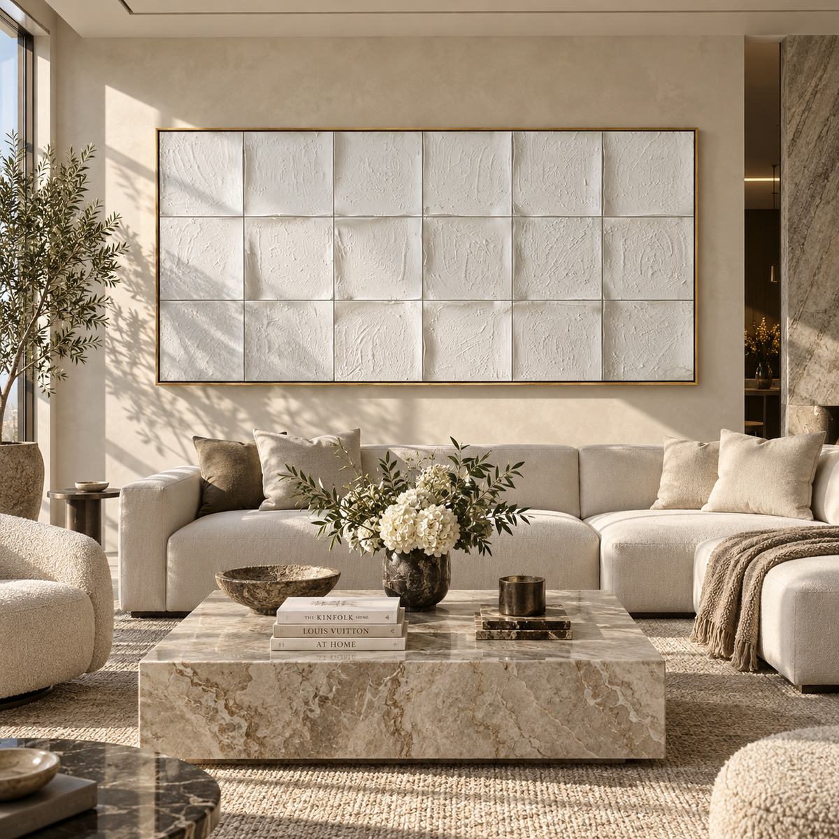 Slate Onyx Amber Intervals Resonance - textured abstract painting shown in modern room setting 2