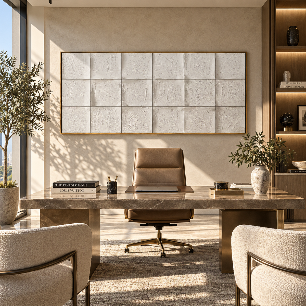 Slate Onyx Amber Intervals Resonance - textured abstract painting shown in modern room setting 5