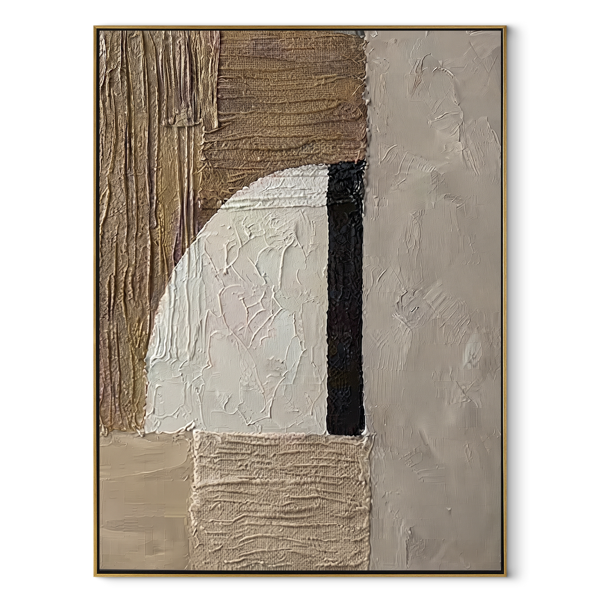 Linen Umber Slate Drift Calm - textured abstract painting in a wood frame on white