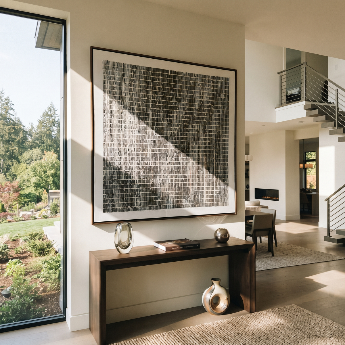 Slate Onyx Umber Echo Rain - textured abstract painting shown in modern room setting 3