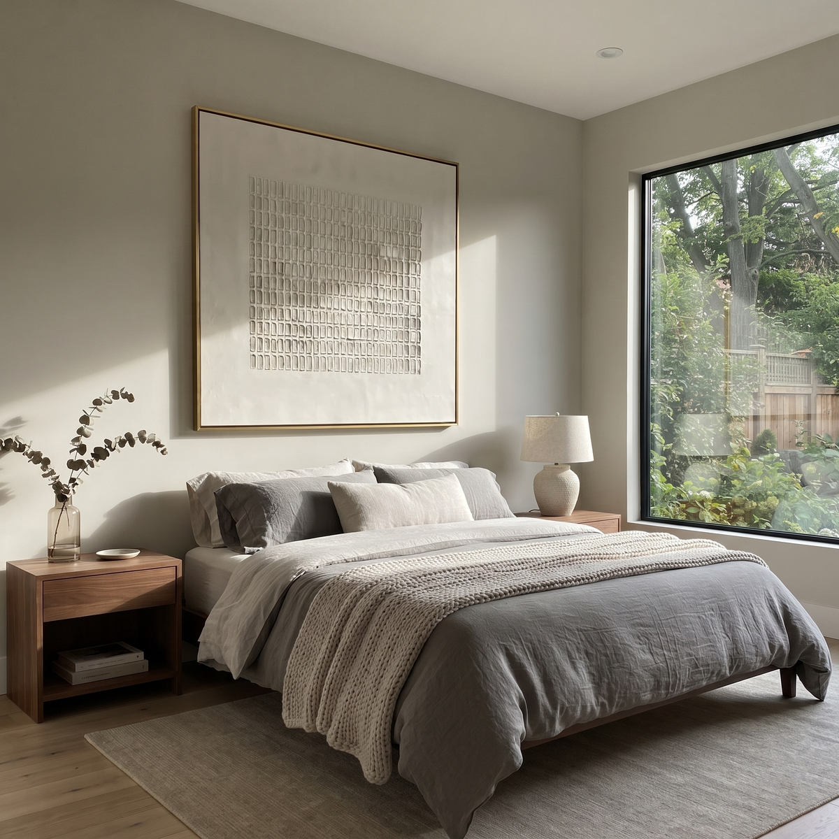Slate Linen Umber Rhythm Cadence - textured abstract painting shown in modern room setting 5