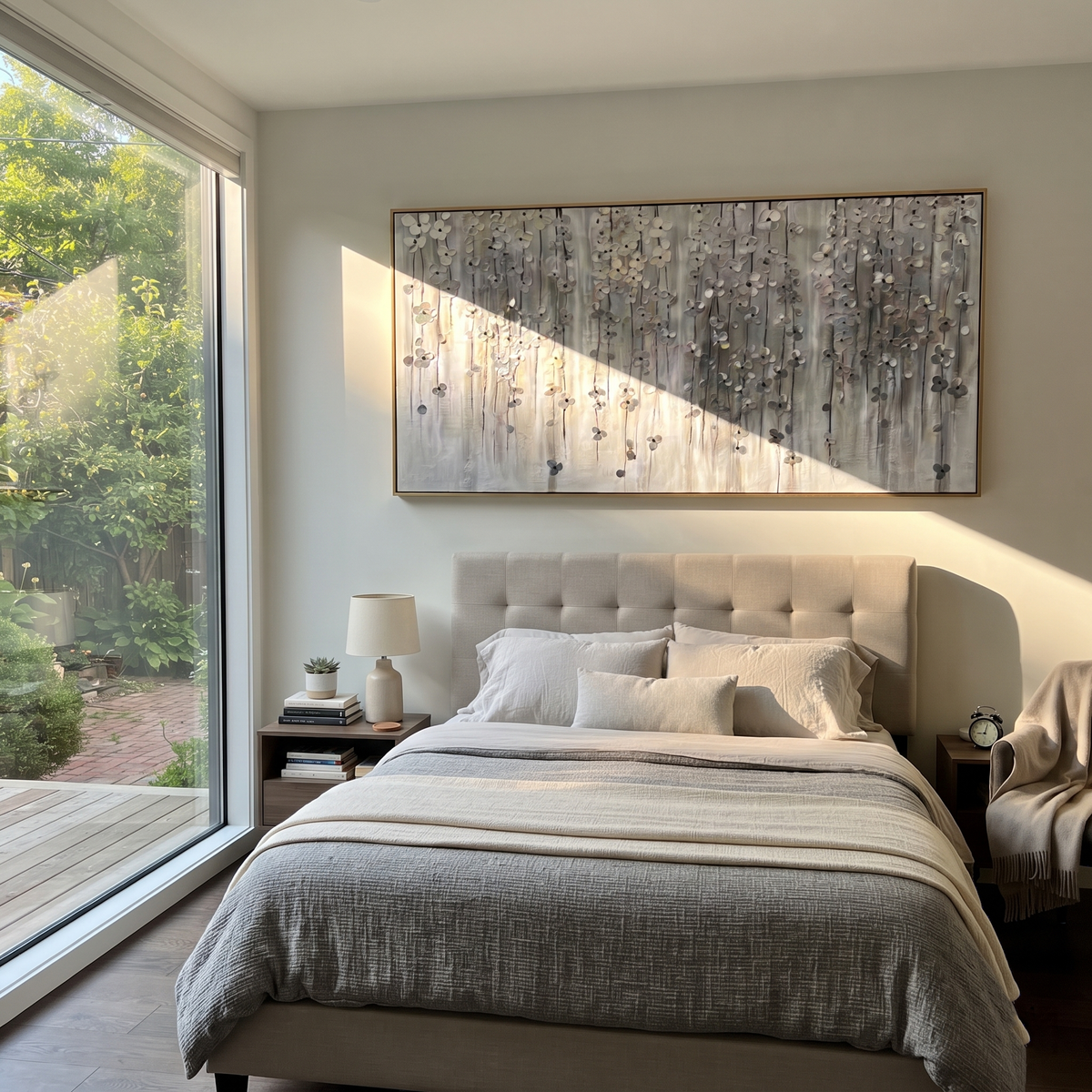 Slate Onyx Amber Strata Interval - textured abstract painting shown in modern room setting 2