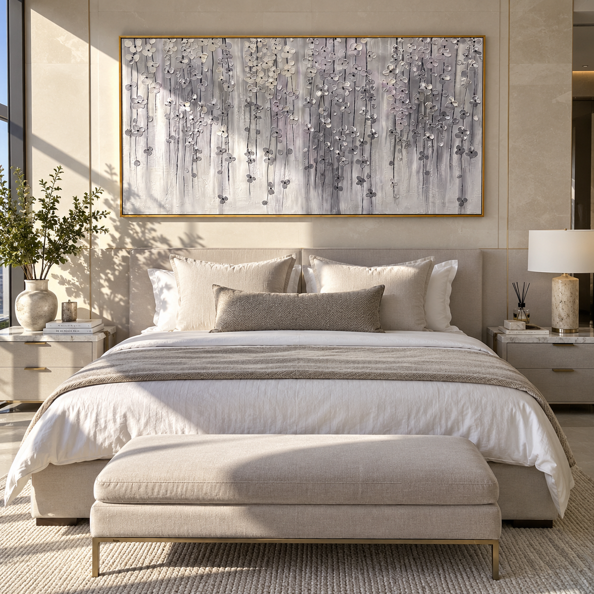 Slate Onyx Amber Strata Interval - textured abstract painting shown in modern room setting 5