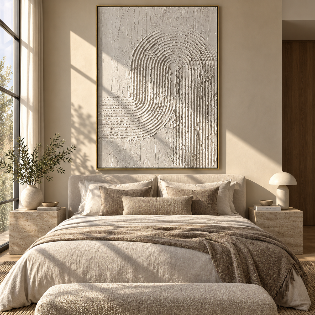 Slate Umber Onyx Horizon Light - textured abstract painting shown in modern room setting 3