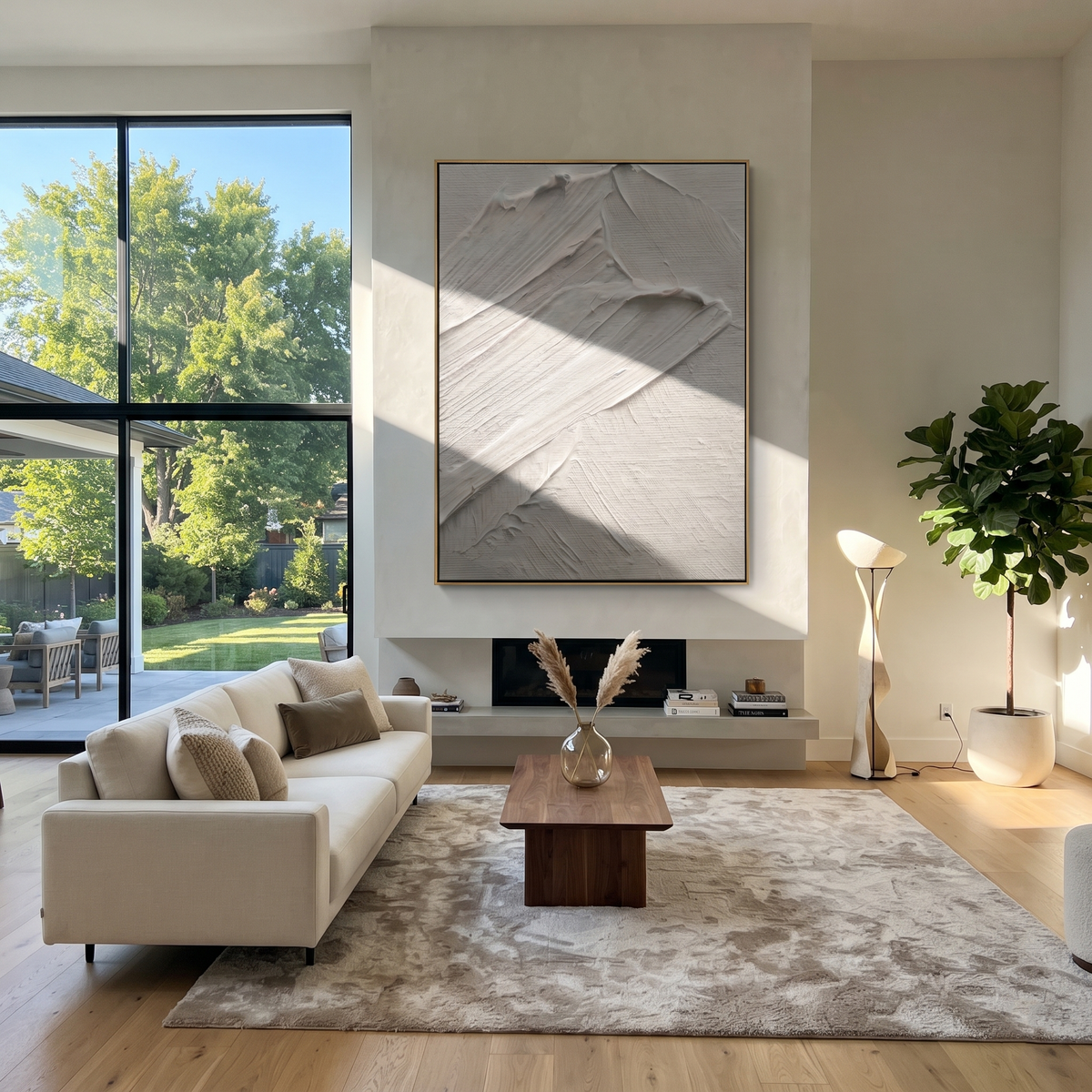 Slate Onyx Linen Fragments Tension - textured abstract painting shown in modern room setting 4