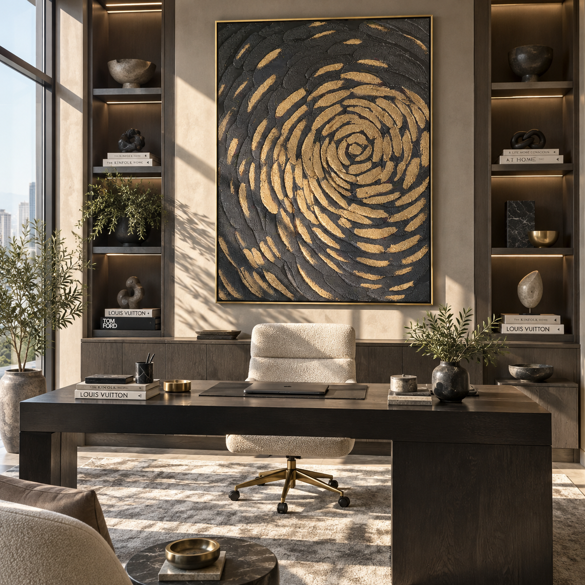 Slate Linen Onyx Passage Quiet - textured abstract painting displayed in a styled interior