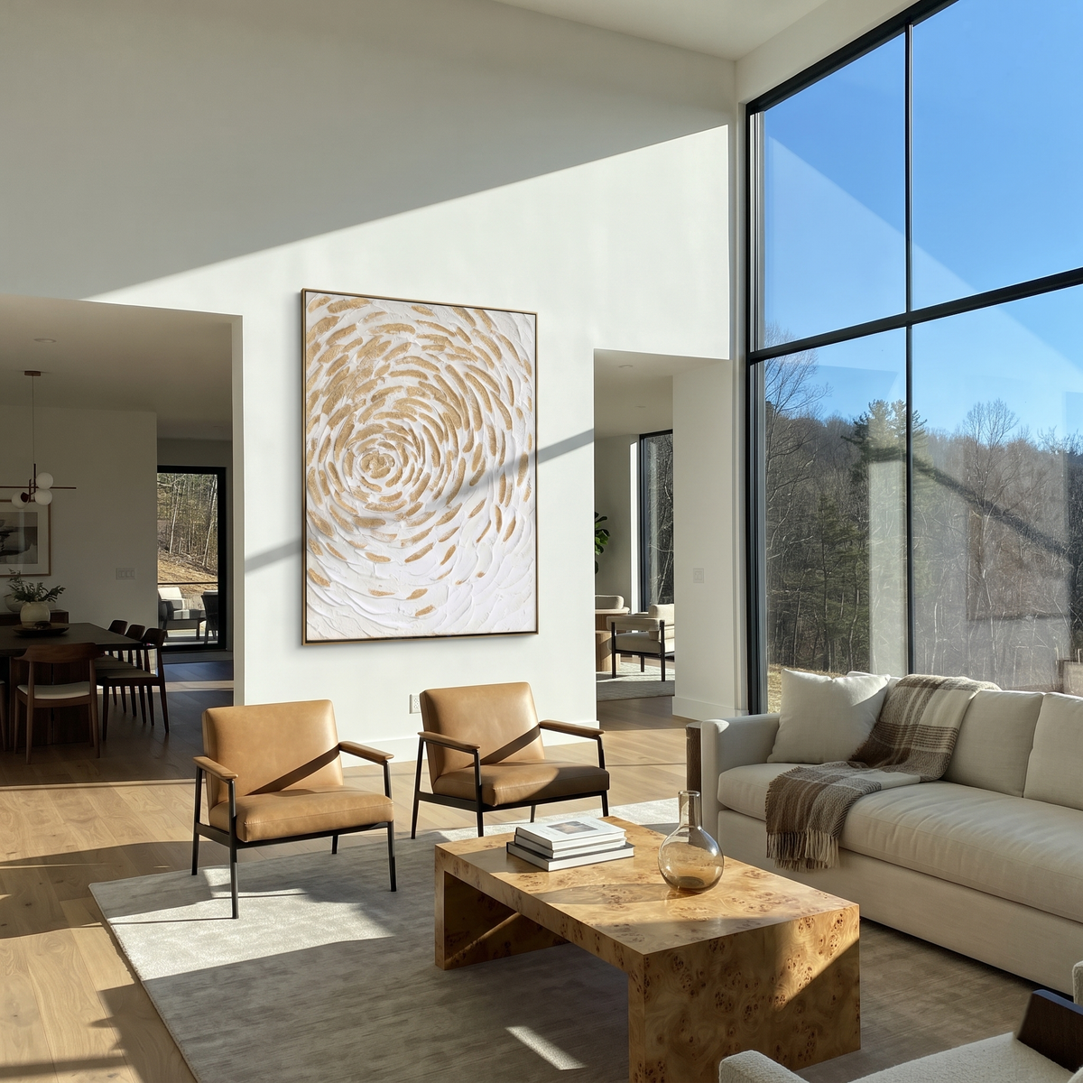 Ivory Slate Linen Tides Form - textured abstract painting displayed in a styled interior