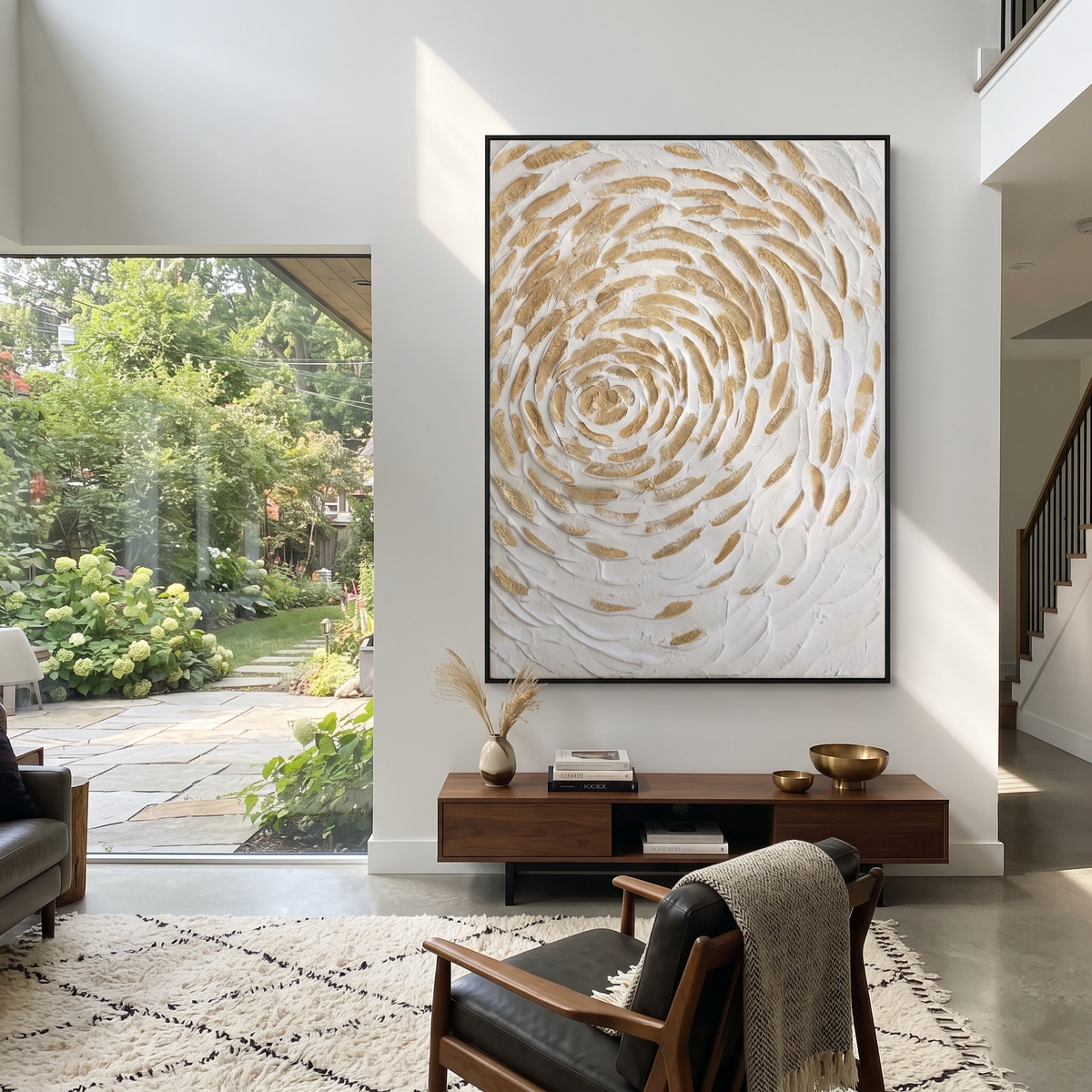Ivory Slate Linen Tides Form - textured abstract painting shown in modern room setting 4