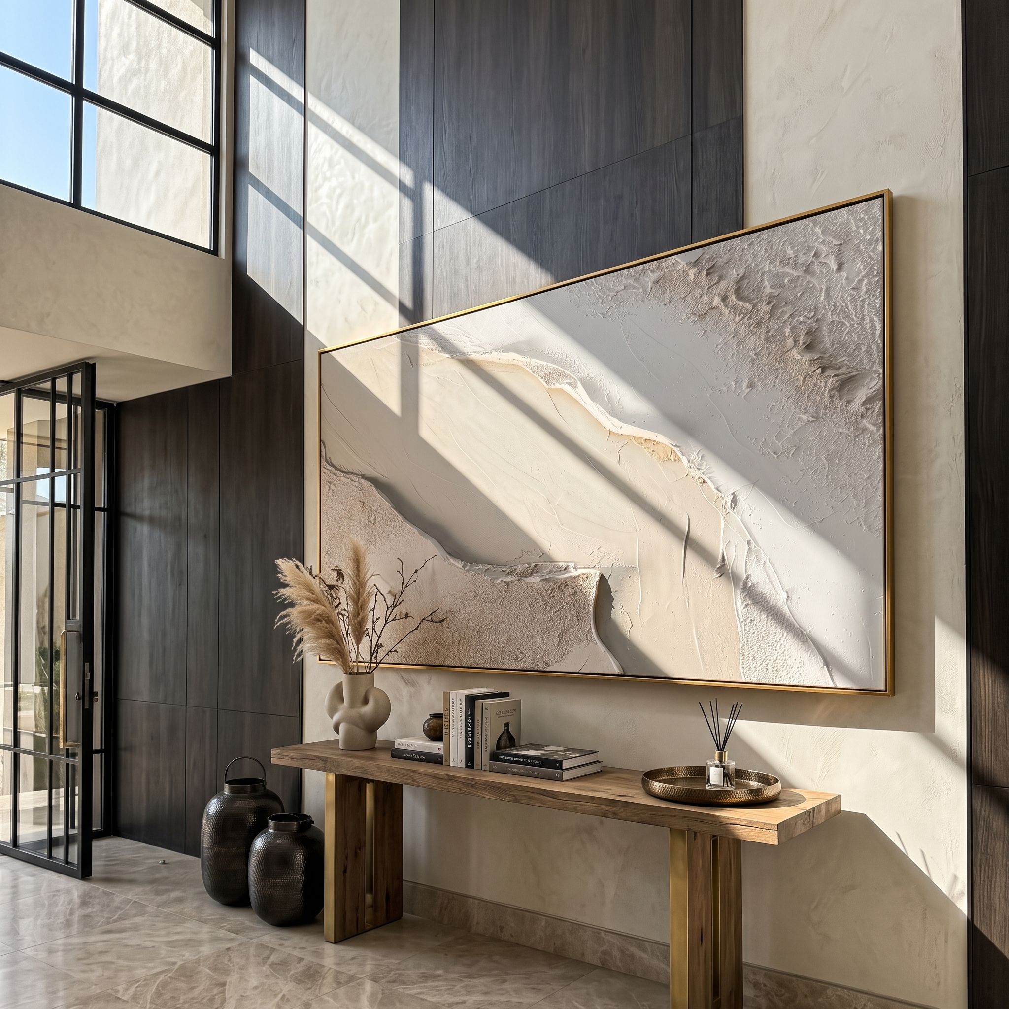 Sand Rift – Ivory & Beige Plaster Texture Painting | Minimalist Wabi-Sabi Panoramic Wall Art