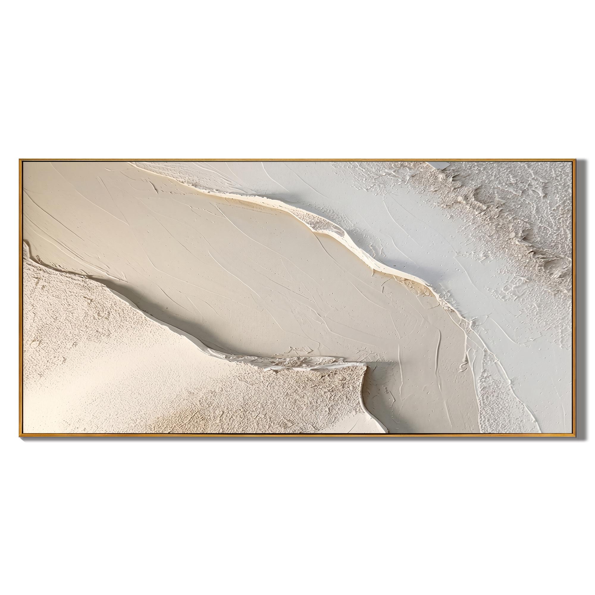 Sand Rift – Ivory & Beige Plaster Texture Painting | Minimalist Wabi-Sabi Panoramic Wall Art
