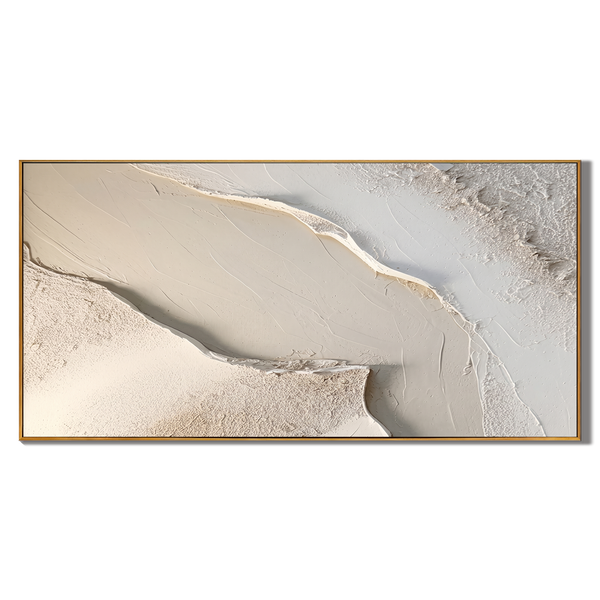 Sand Rift – Ivory & Beige Plaster Texture Painting | Minimalist Wabi-Sabi Panoramic Wall Art
