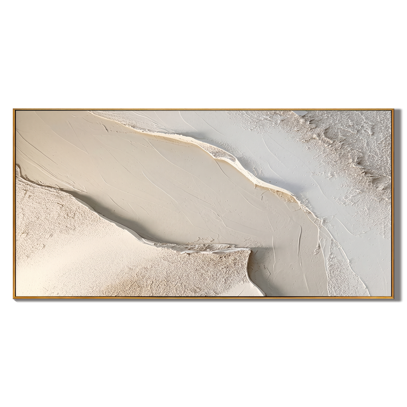 Sand Rift – Ivory & Beige Plaster Texture Painting | Minimalist Wabi-Sabi Panoramic Wall Art