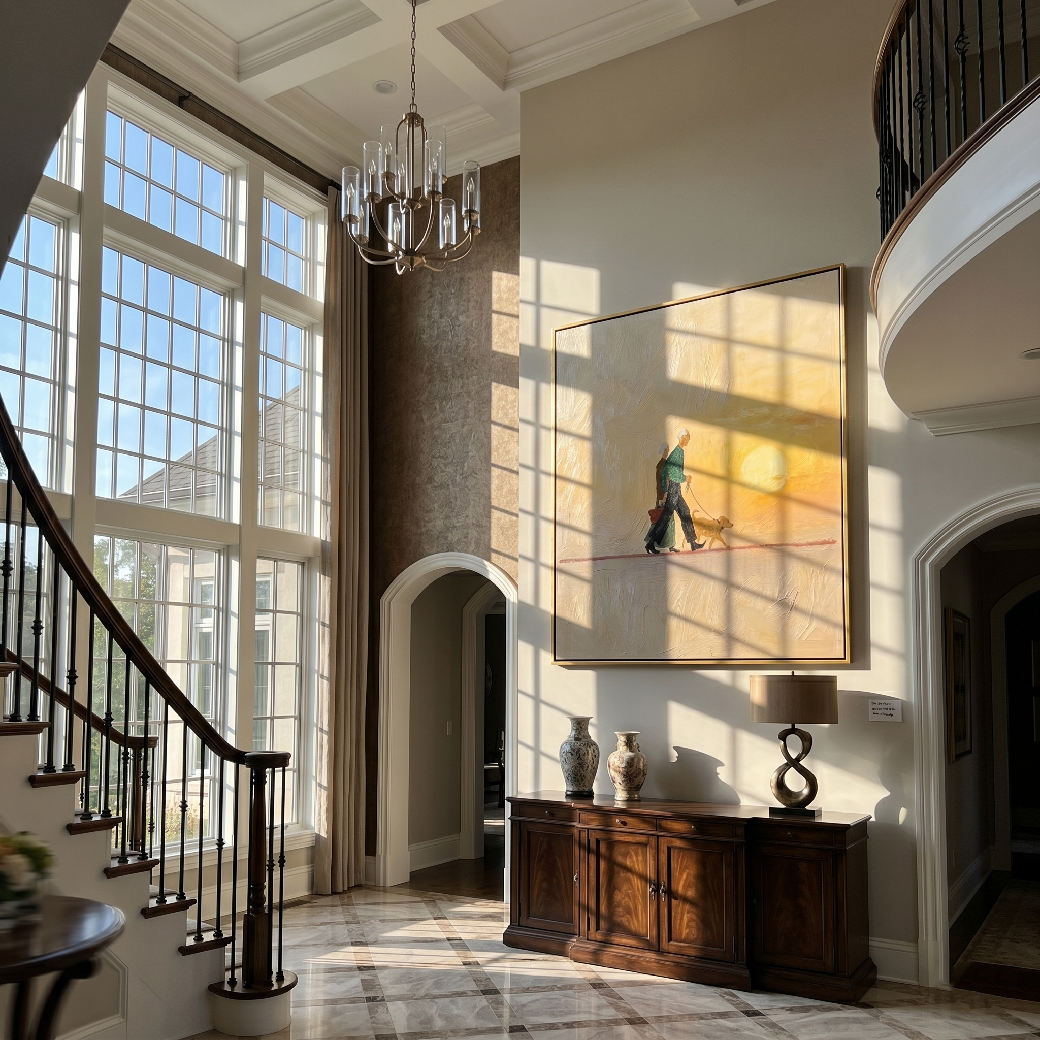 The Golden Hour Walk painting in a room setting