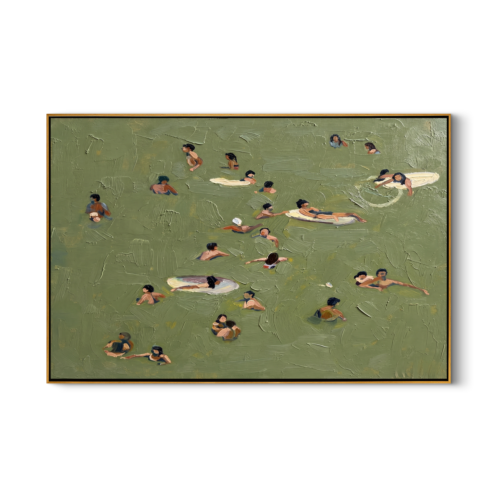 Open Water – Minimalist Swimming Scene Textured Sport Painting | Contemporary Square Living Room Art