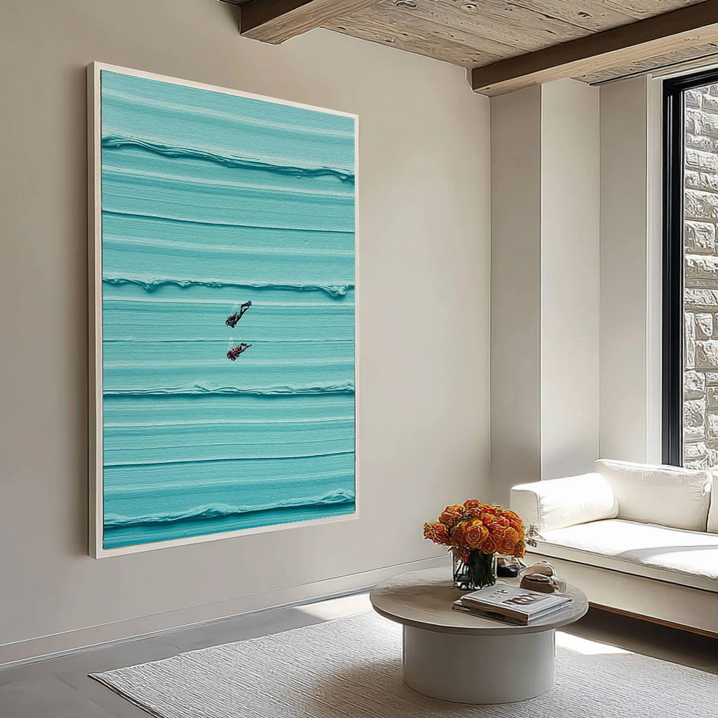 Aquatic Drift – Heavy Texture Turquoise Water Landscape Painting | Contemporary Landscape Living Room & Dining Room Art