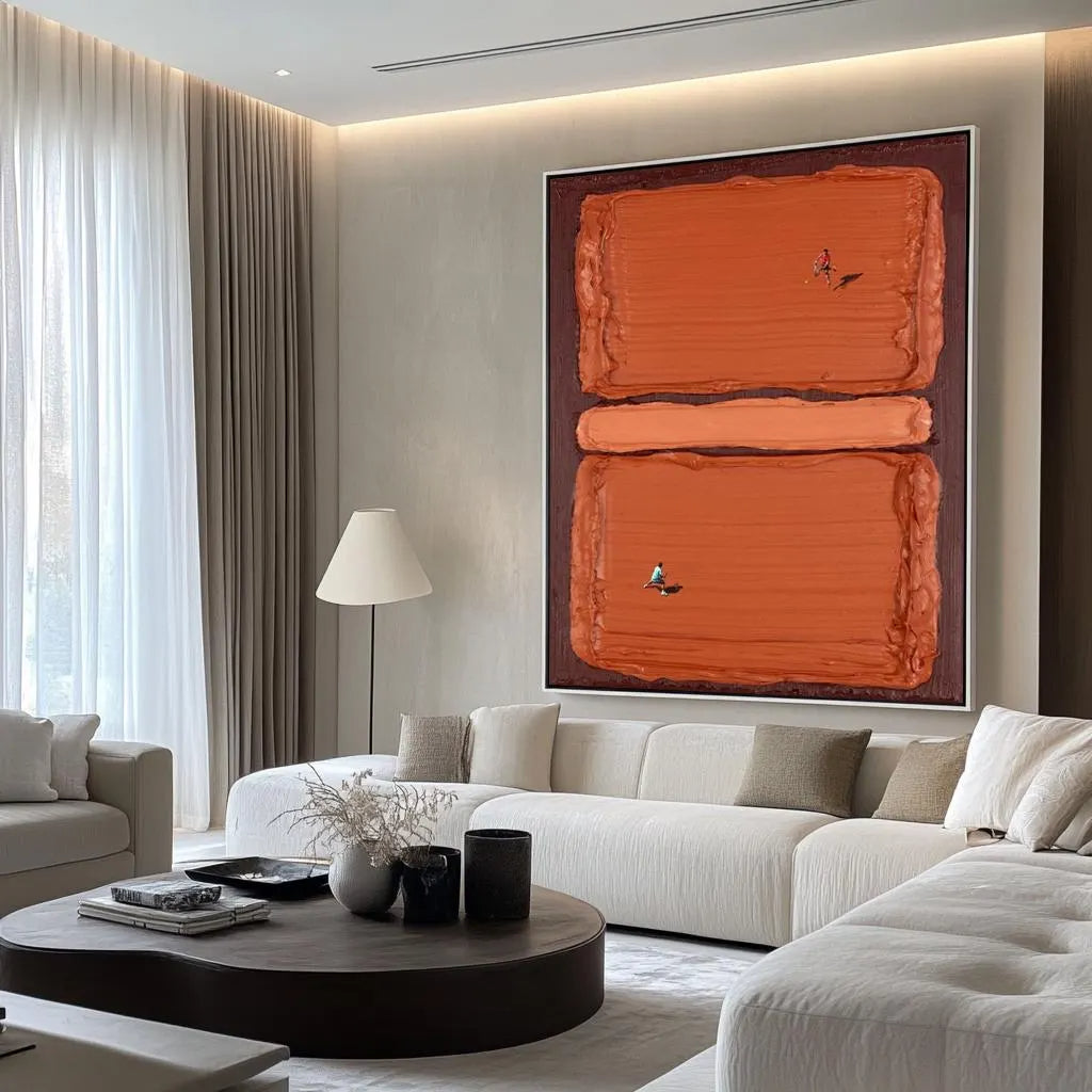 Clay Court – Hand-Painted Terracotta Tennis Court Minimalist Athletes Sport Painting | Contemporary Sport Home Office & Living Room Art