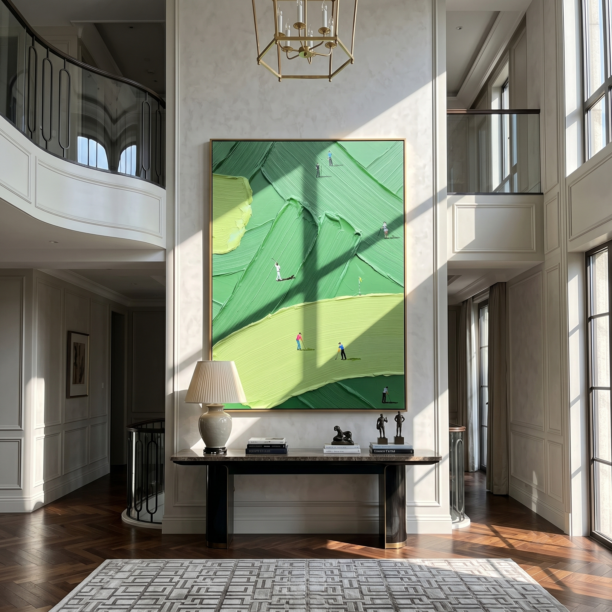 The Fairway Pursuit – Modern Impasto Golfing Painting | Creative Green Texture Sports Office Decor
