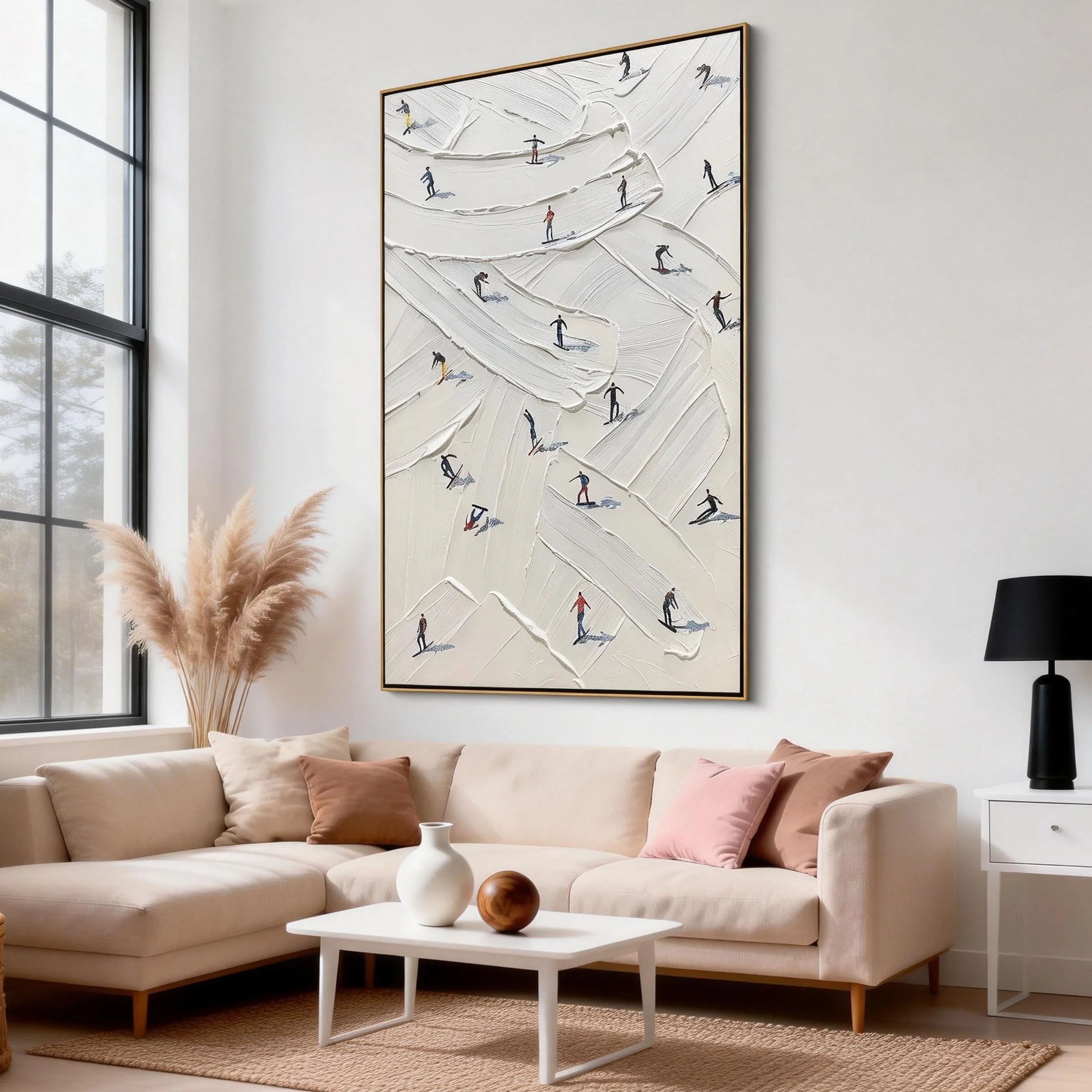 Winter Slope – Hand-Painted Minimalist Skiing Winter Athlete Sport Painting | Contemporary Sport Home Office & Living Room Art