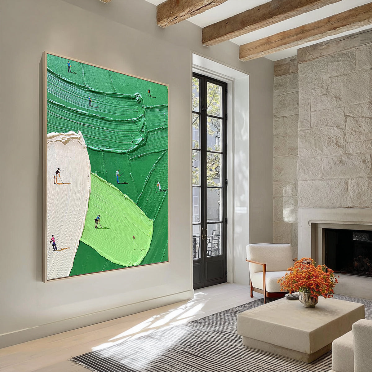 Putting Green – Hand-Painted Vibrant Green Grass Texture Golfers Sport Painting | Contemporary Sport Home Office & Living Room Art