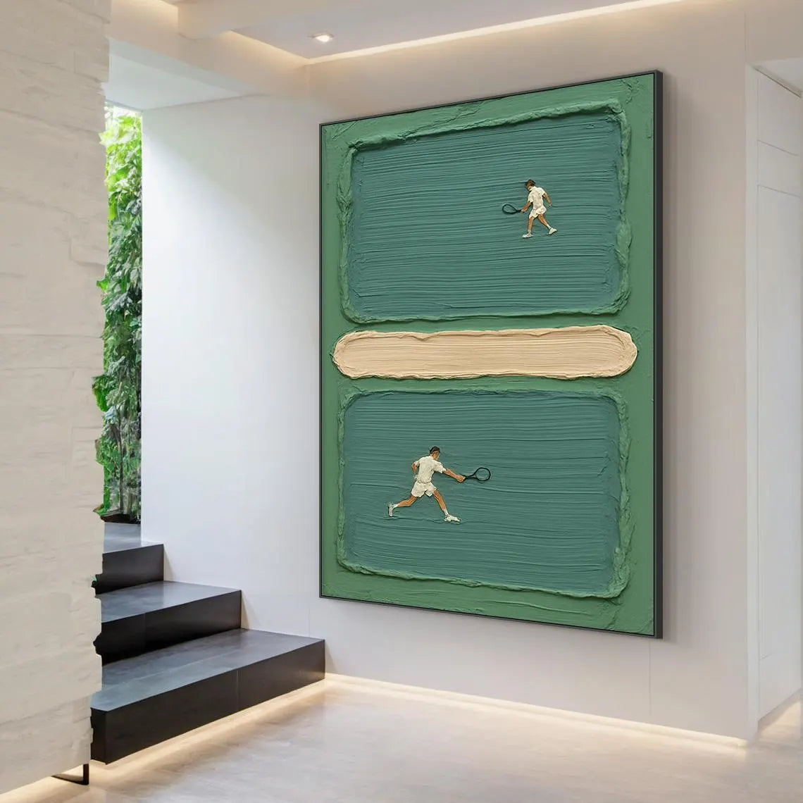 Court Rhythm – Modern Tennis Player Abstract Relief Sport Painting | Contemporary Sport Home Office & Living Room Art
