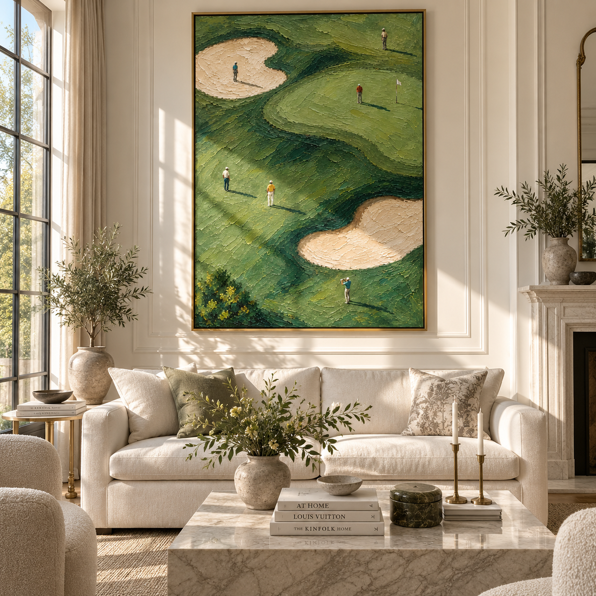 Fairways Between Long Shadows – green golf wall art displayed in an alternate interior