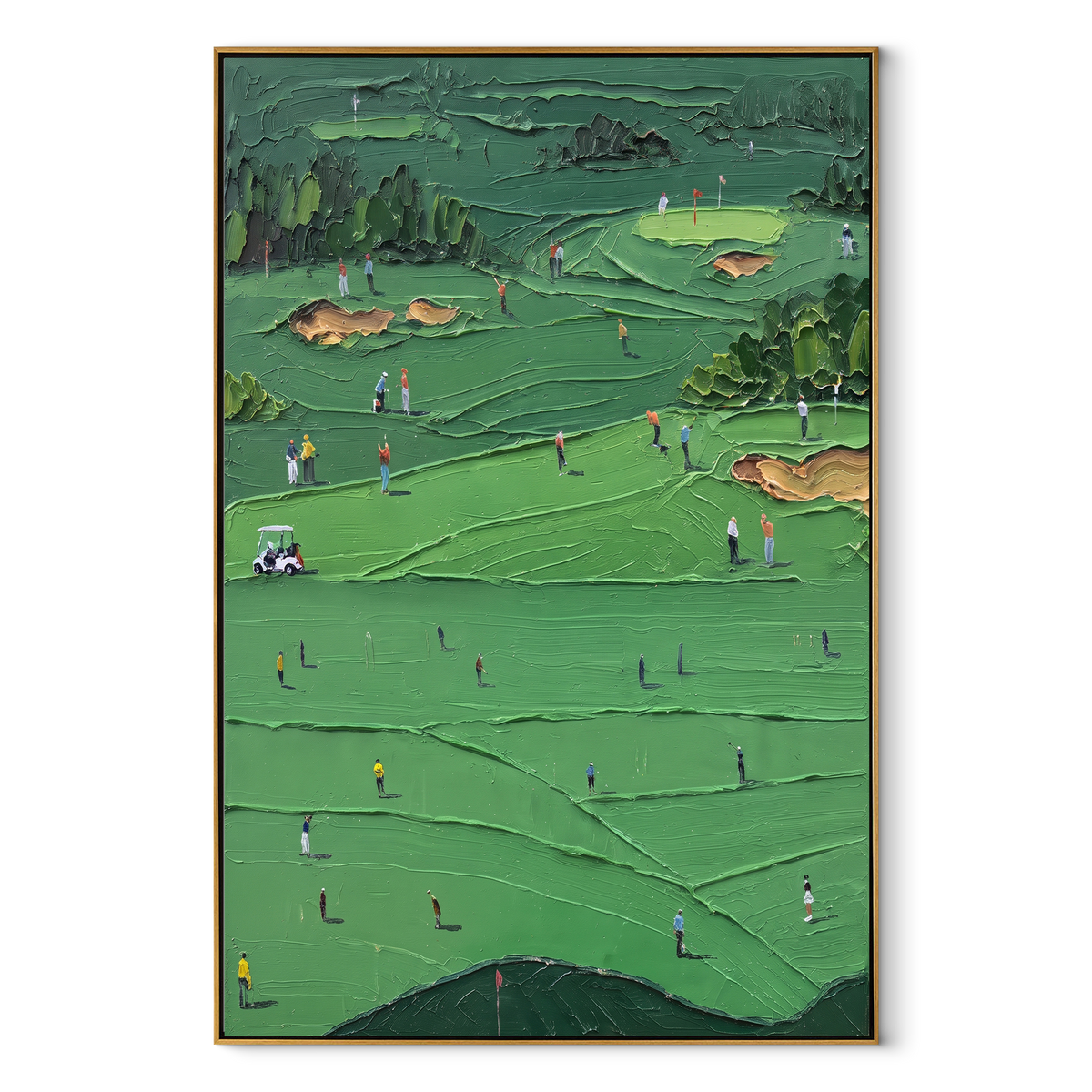 Players Across Emerald Course vertical painting in a wood frame on white