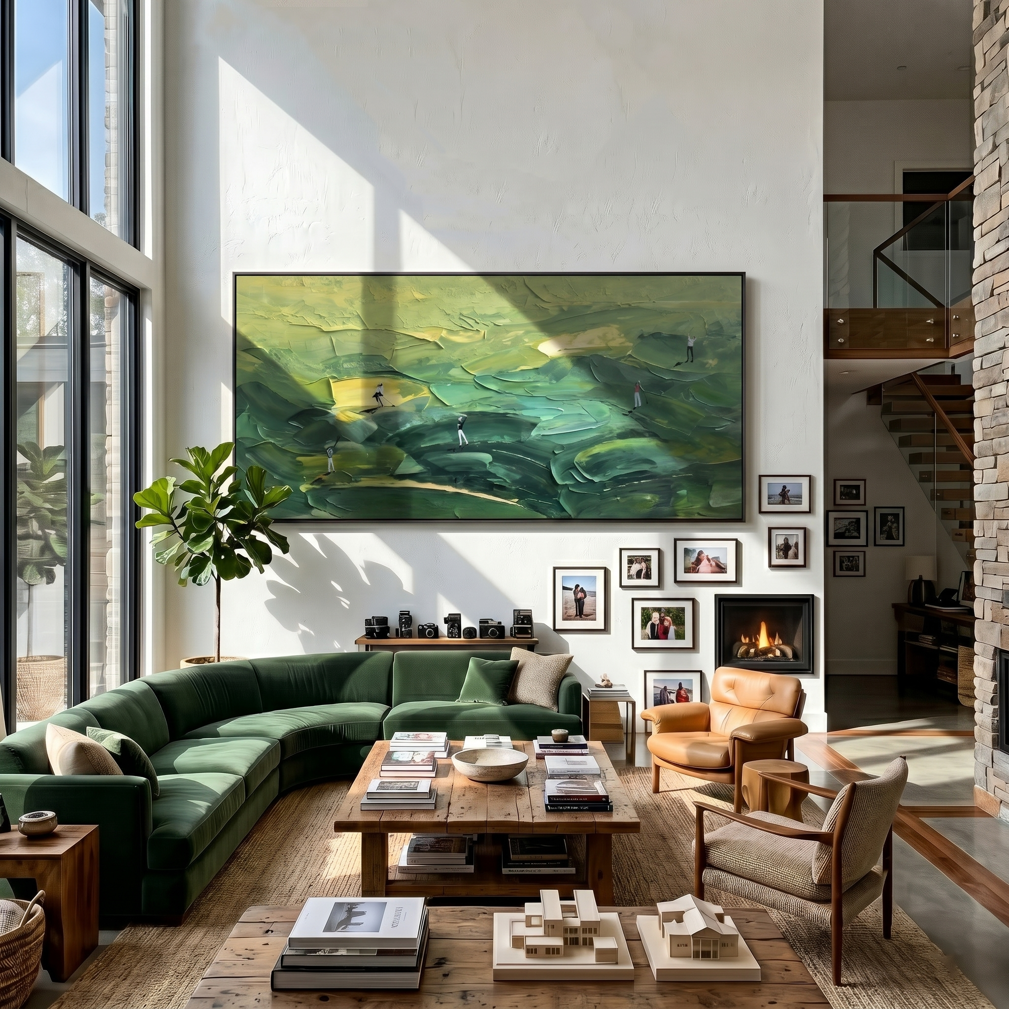 The Perfect Swing – Heavy Texture Golf Course Painting | Modern Minimalist Home Office Wall Art