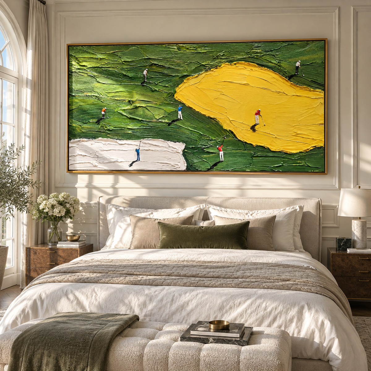 Players Circle Yellow Green green yellow golf painting displayed in a modern interior