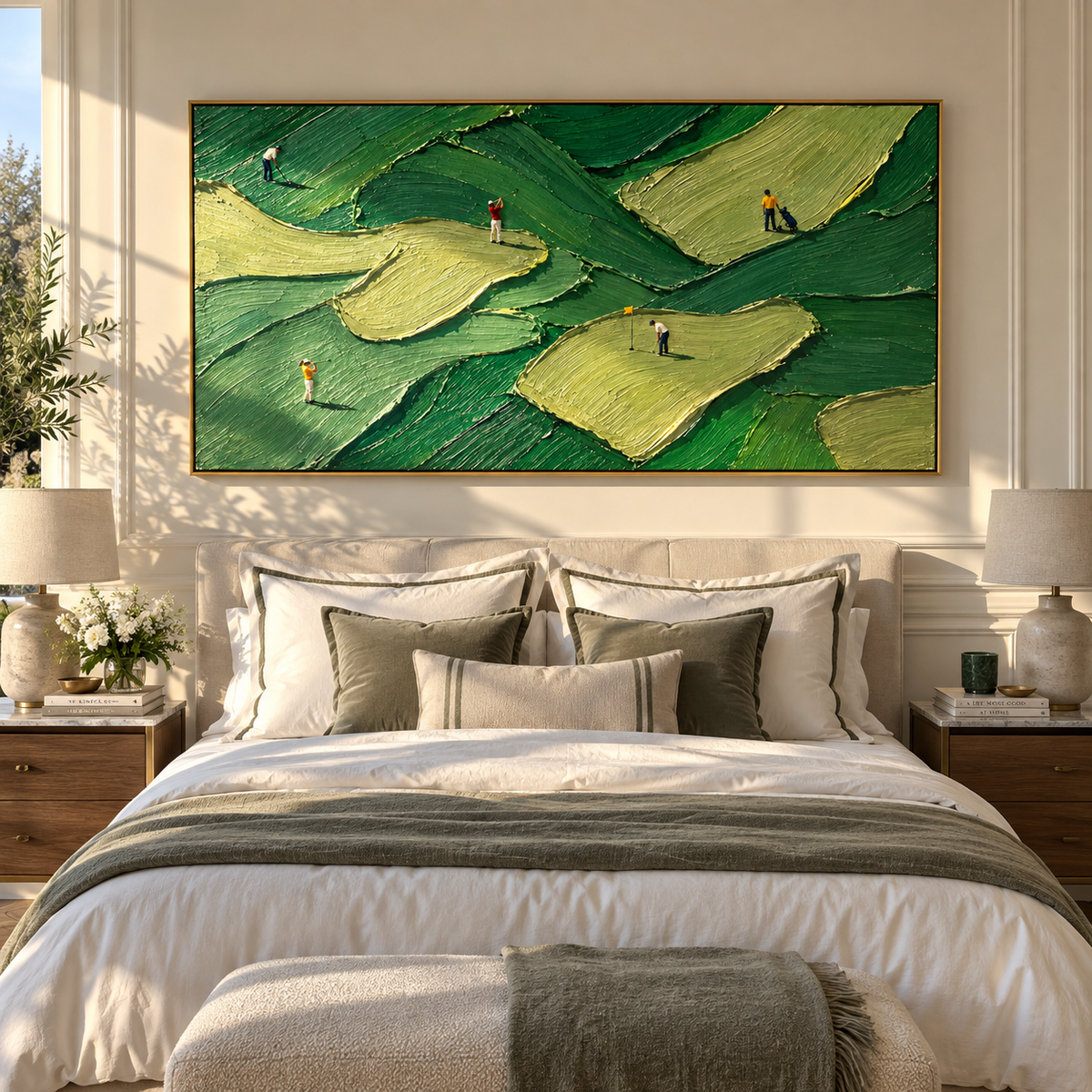 Golfers Cross Layered Greens displayed with natural materials and modern decor