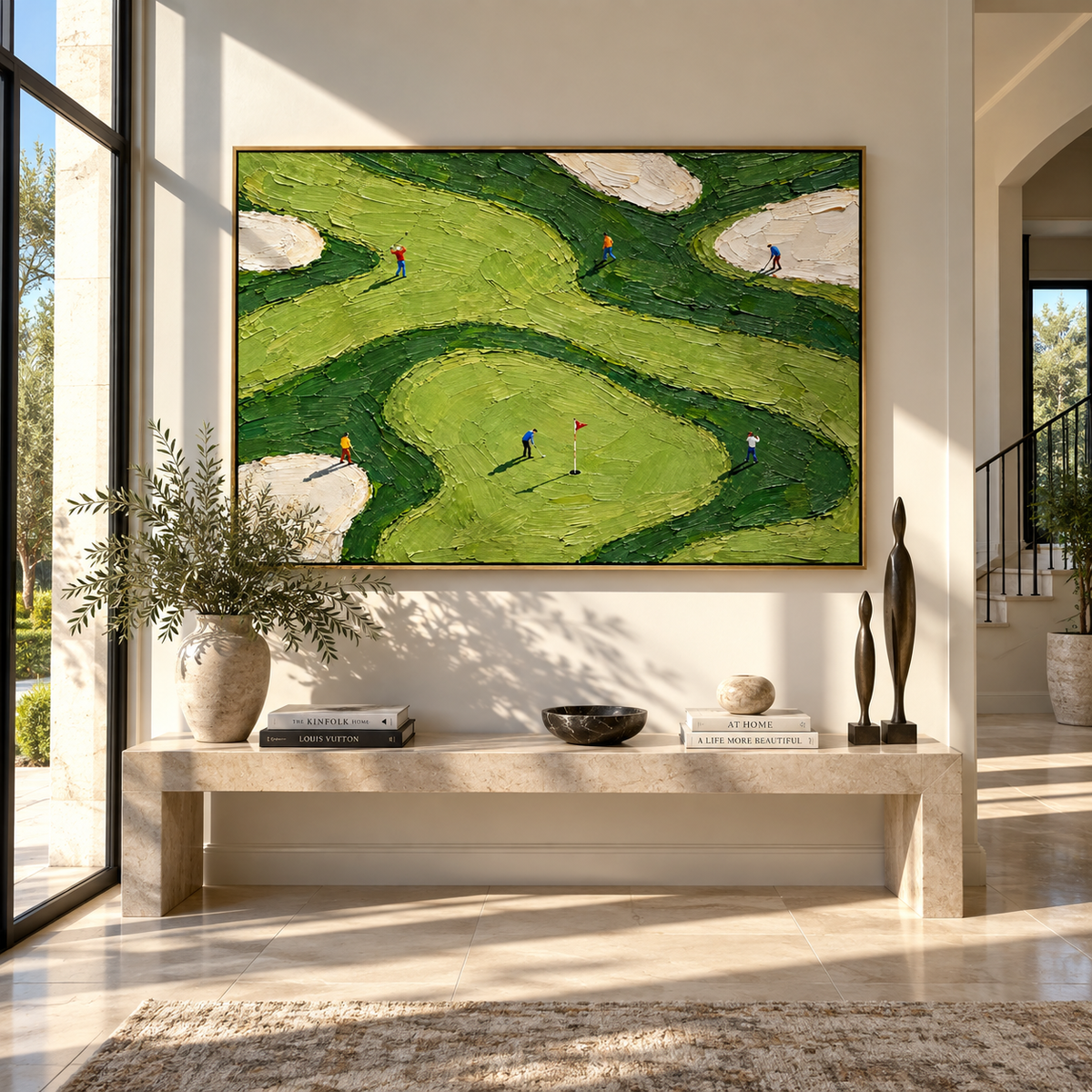 Fairways Curve Around Play green golf wall art displayed in an alternate interior