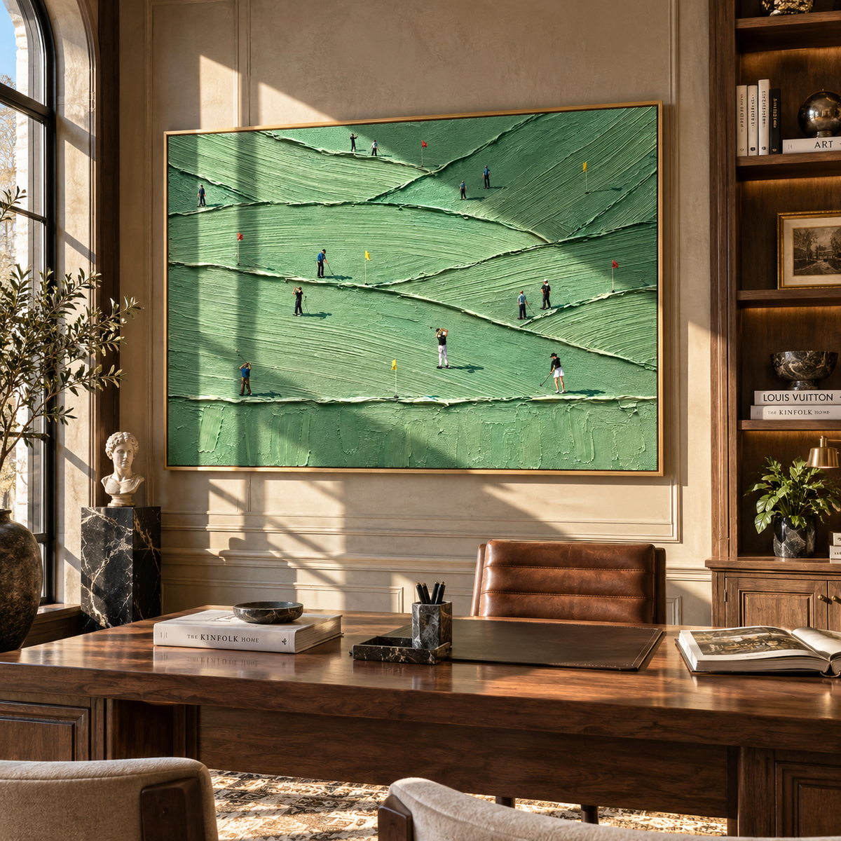 Players Cross Mint Fairways green golf wall art displayed in an alternate interior