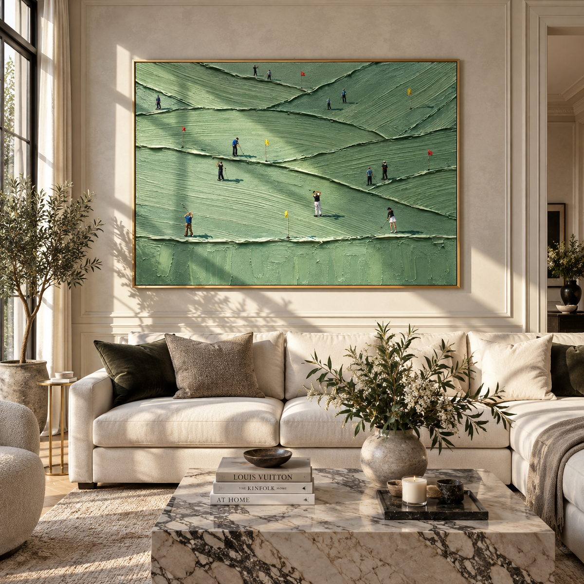 Players Cross Mint Fairways modern golf painting presented in a refined room setting