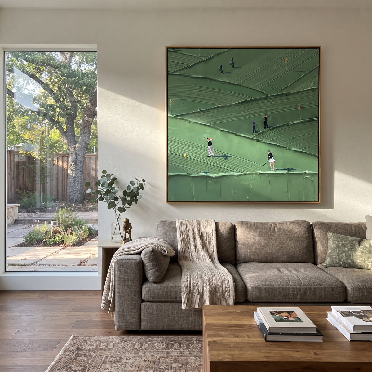 Golfers Across Mint Fields shown above contemporary furnishings