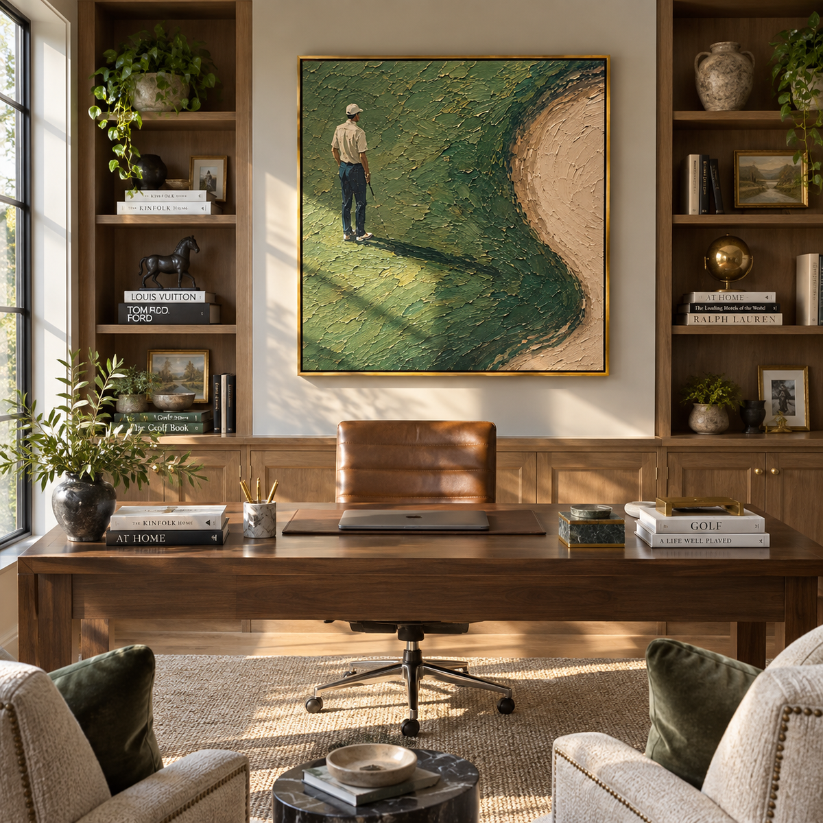 Golfer Beside Sand Bend with natural materials and decor