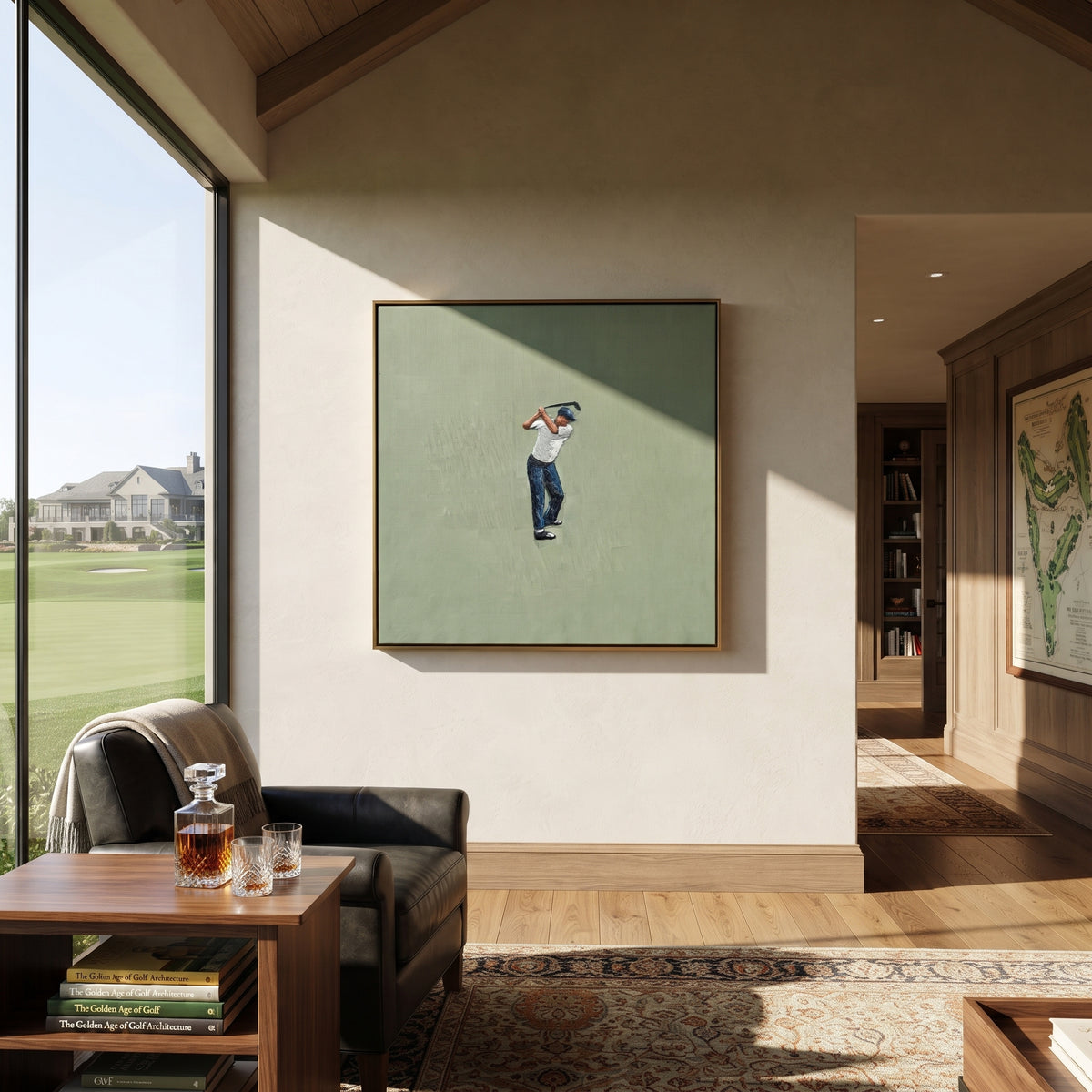 Golfer Holds Final Swing styled as a modern focal point
