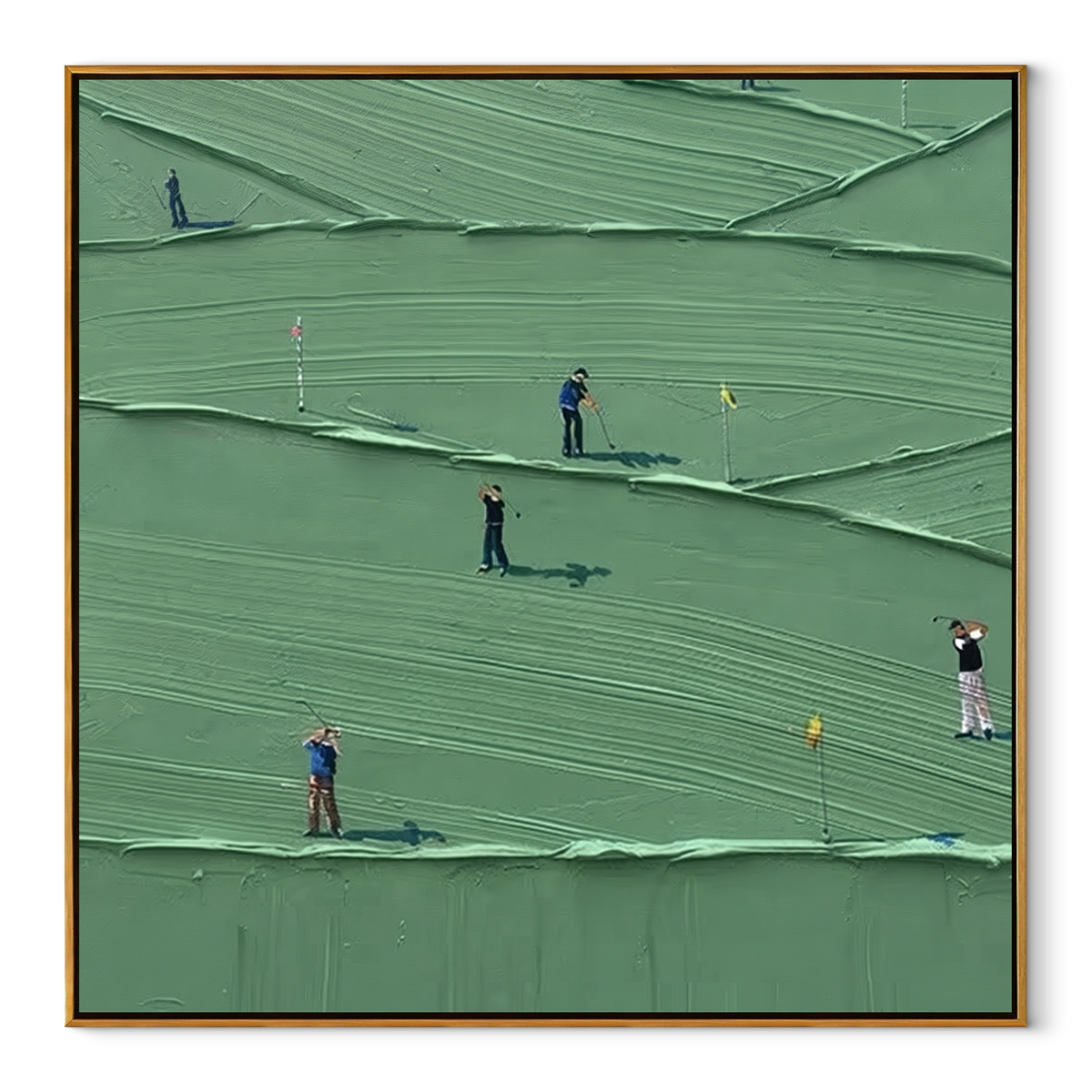 Players Under Mint Lines square painting in a wood frame on white