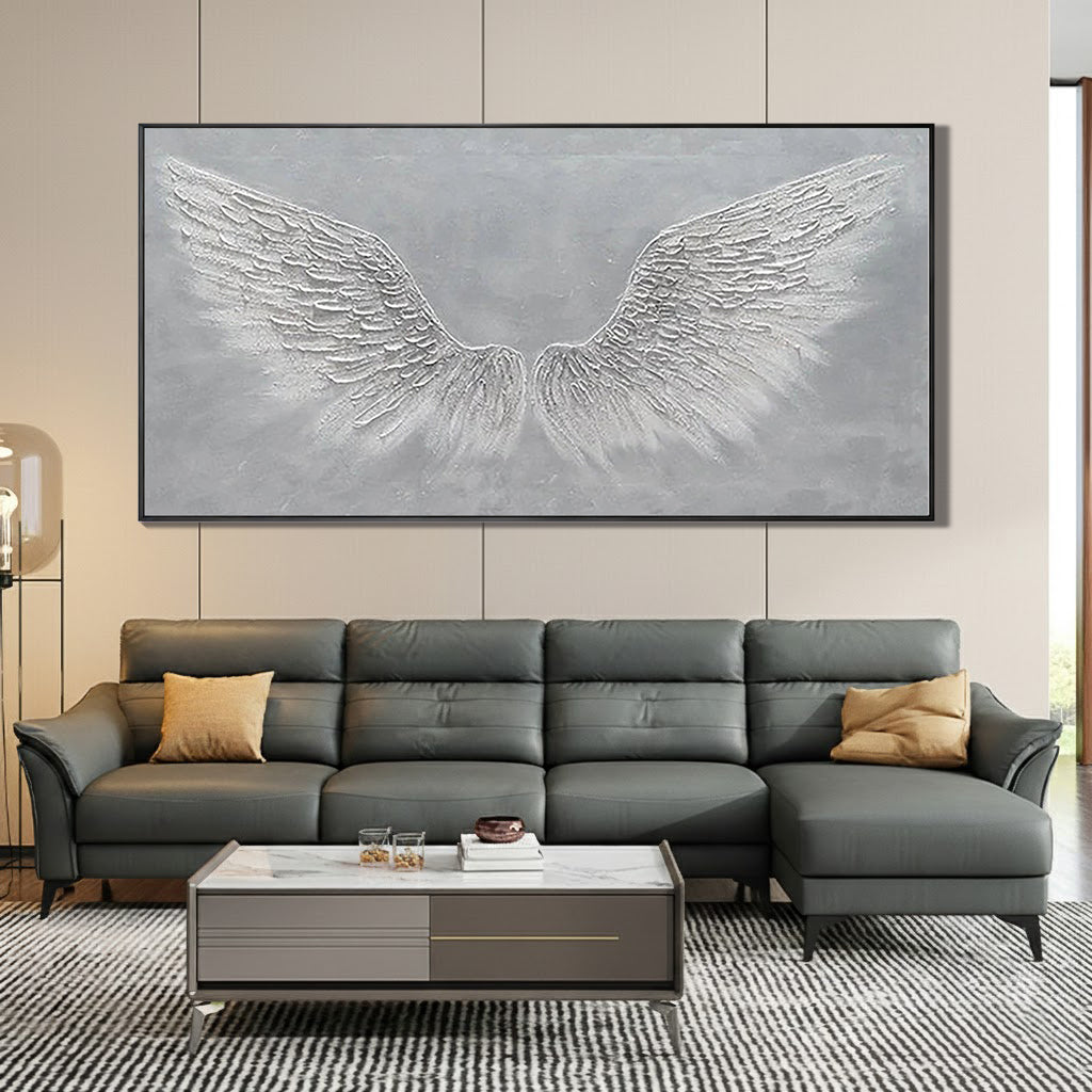Angelic Reach – Silver-Grey Plaster Relief Texture Painting | Contemporary Plaster Texture Living Room & Office Art