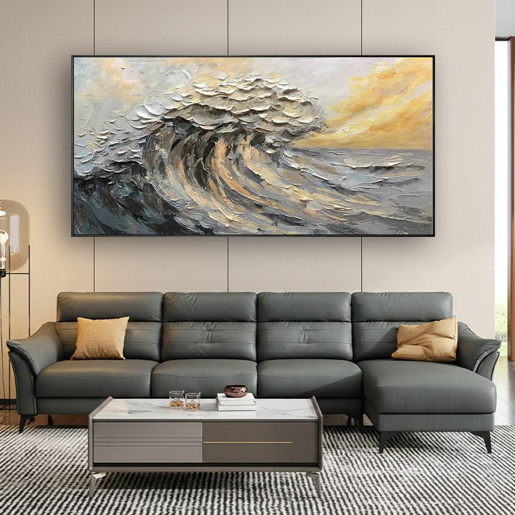 OCEAN SURGE: Ocean Wave Wall Art, 3D Heavy Texture Impasto Palette Knife Seascape Painting