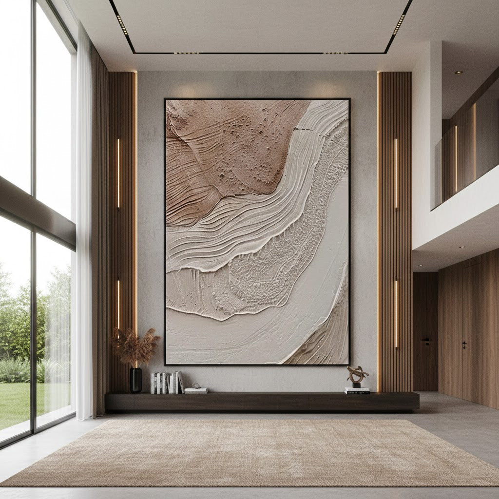 Rhythmic Strata – Wabi-Sabi Earth Tone Abstract Textured Painting | Minimalist Organic Beige Entryway Art