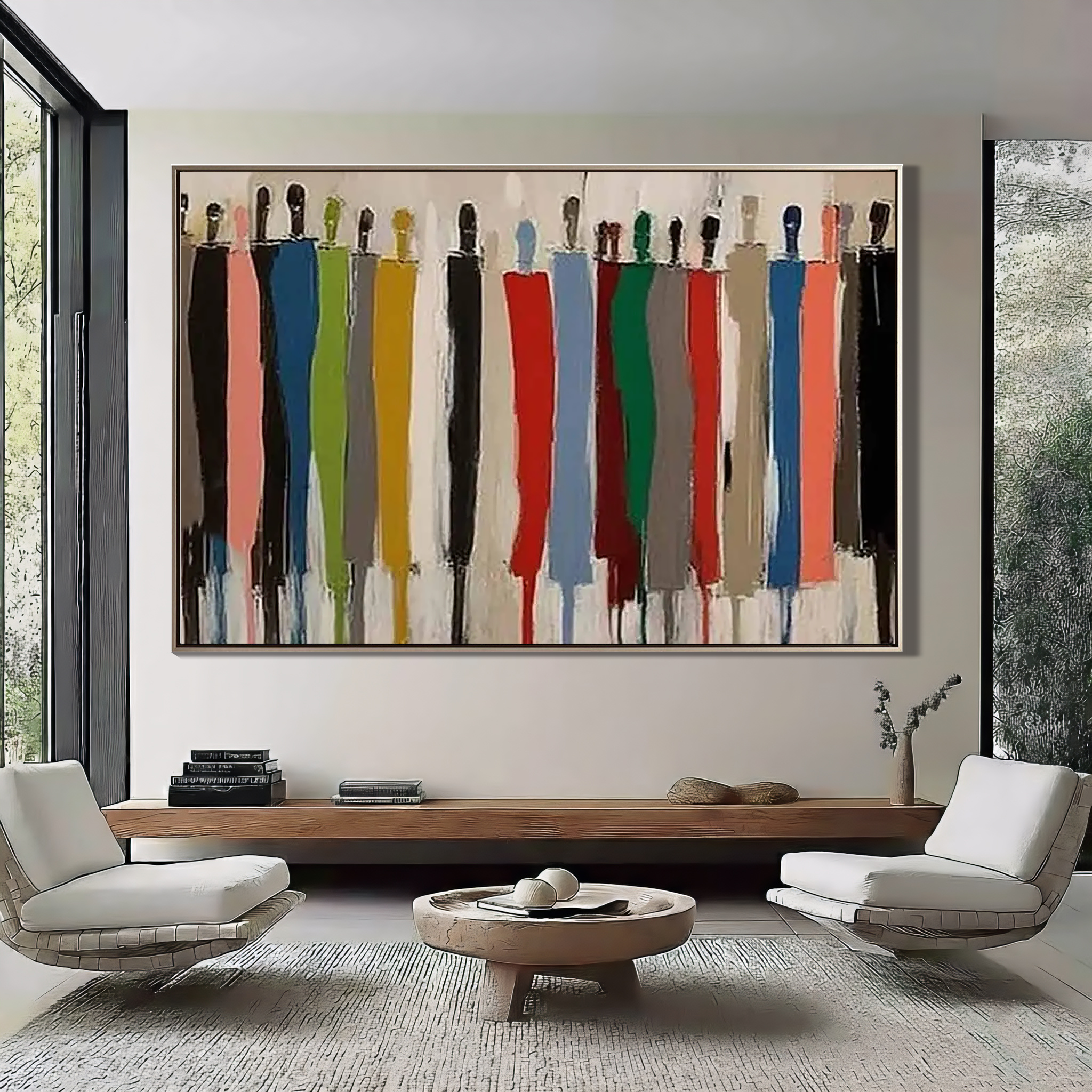 Collective Spirit – Hand-Painted Multicolored Abstract Crowd Portrait Painting | Bold Expressionist Living Room & Dining Room Art