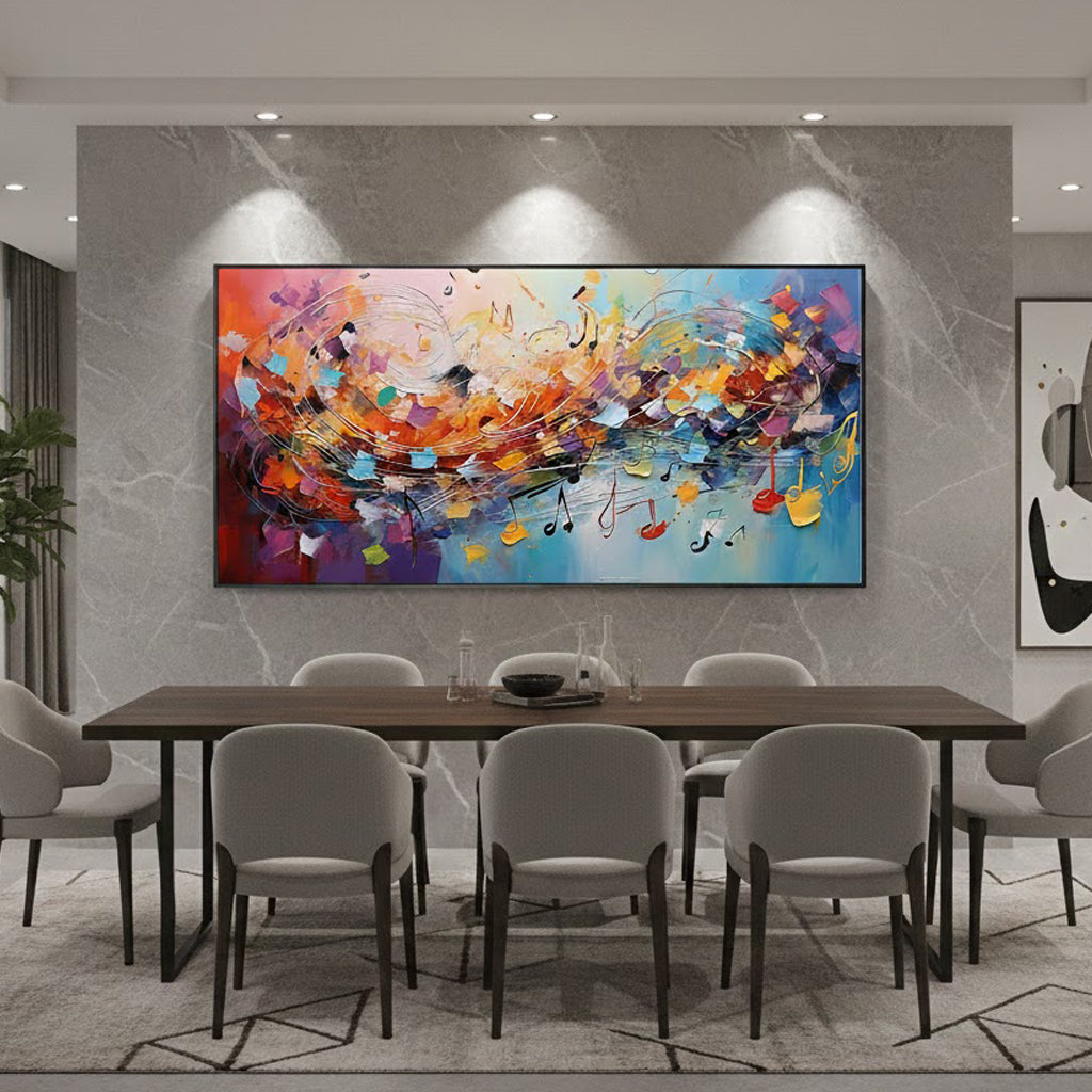 Melodic Energy – Hand-Painted Vibrant Multicolored Musical Rhythm Abstract 3D Impasto Palette Knife Texture Painting | Bold Abstract Palette Knife Living Room Art