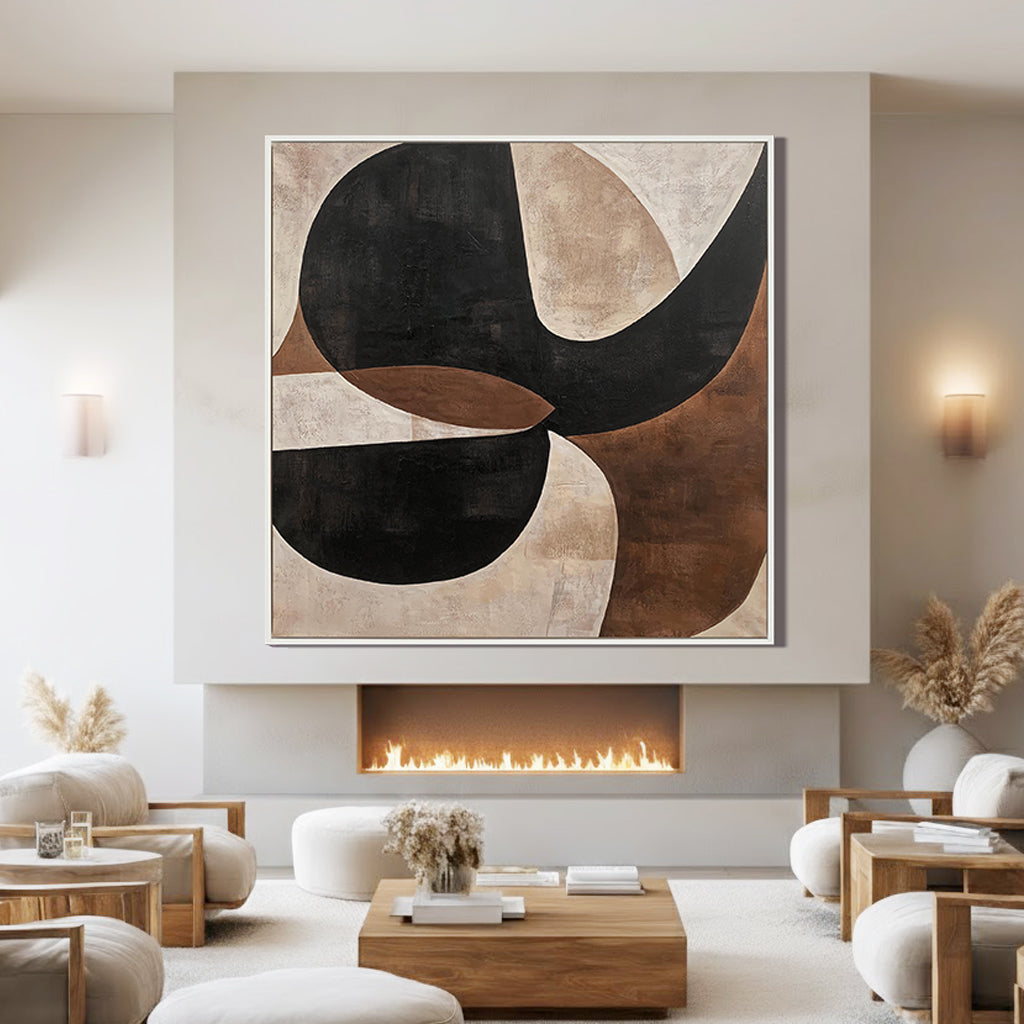 Mid-century Structure – Hand-Painted Black and Bronze Geometric Arches Abstract Painting | Modern Abstract Living Room & Office Art