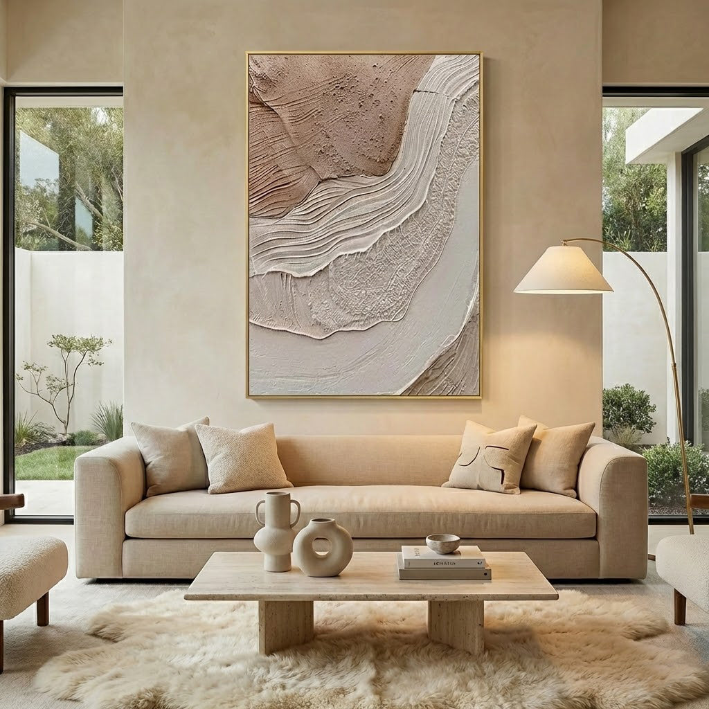Rhythmic Strata – Wabi-Sabi Earth Tone Abstract Textured Painting | Minimalist Organic Beige Entryway Art