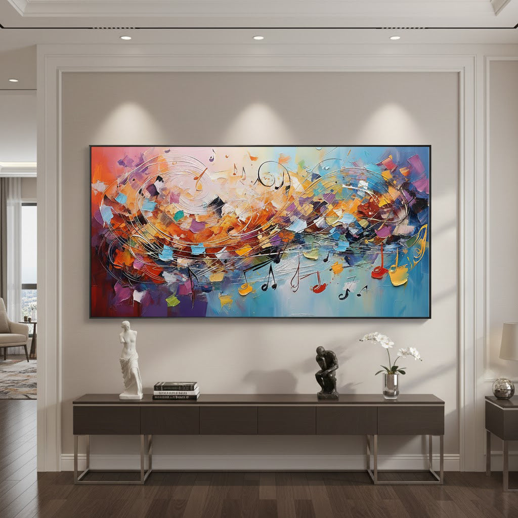 Melodic Energy – Hand-Painted Vibrant Multicolored Musical Rhythm Abstract 3D Impasto Palette Knife Texture Painting | Bold Abstract Palette Knife Living Room Art