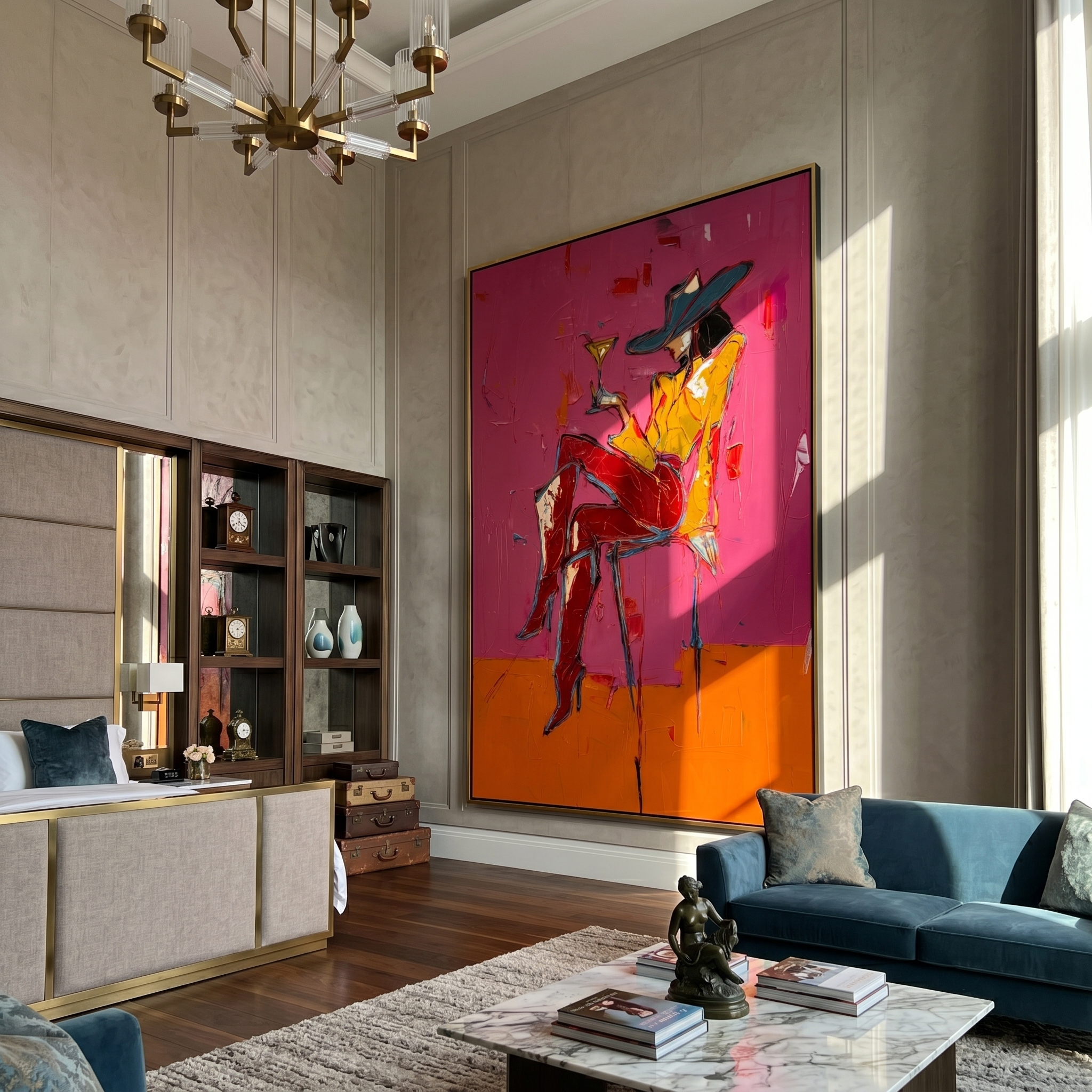 Magenta Hour – Woman with Cocktail Portrait Painting | Vintage Americana Vertical Art